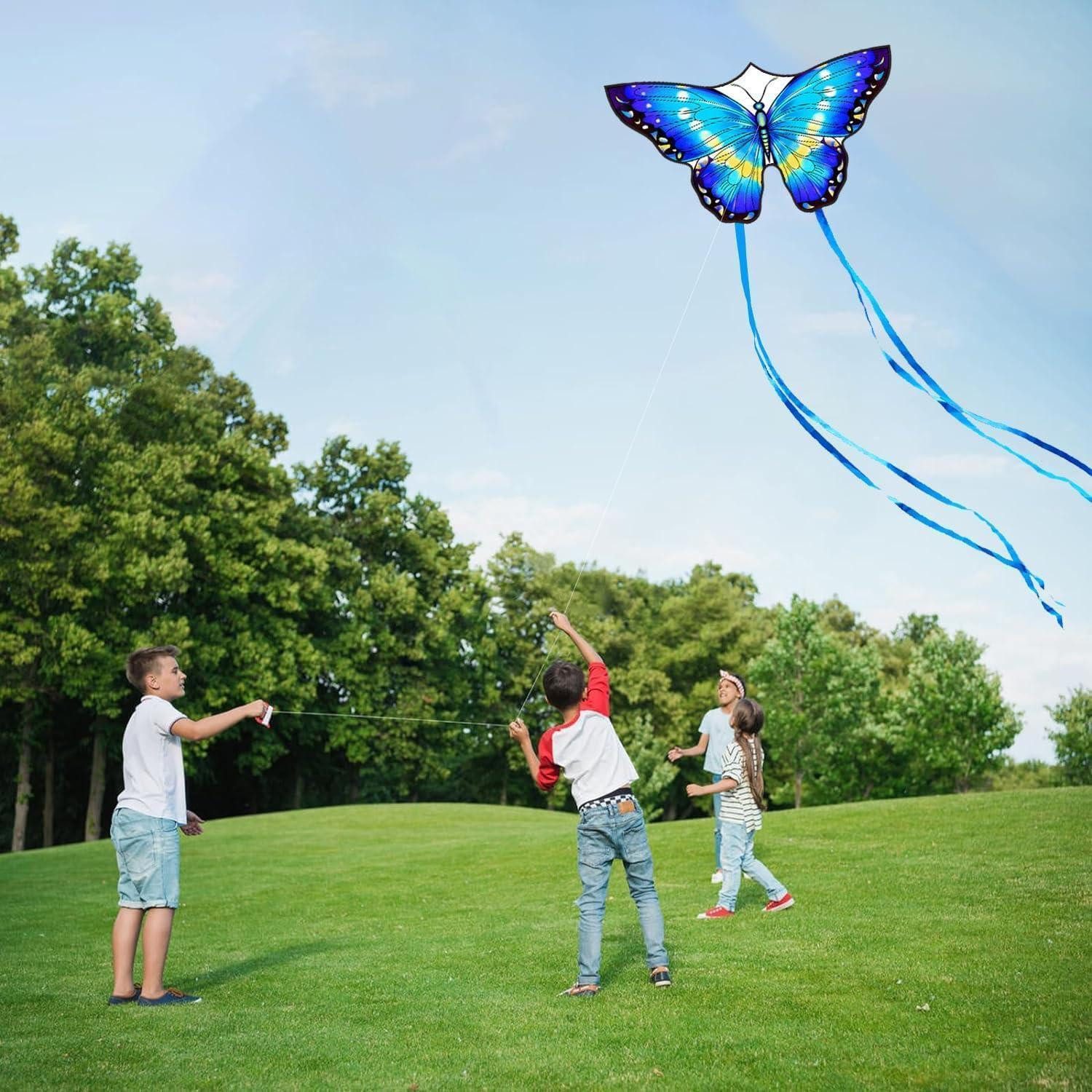 LuxusKollektion Flug-Drache Schmetterling Drachen Kite, Kinder und Erwachsene, 120x95cm, Blau