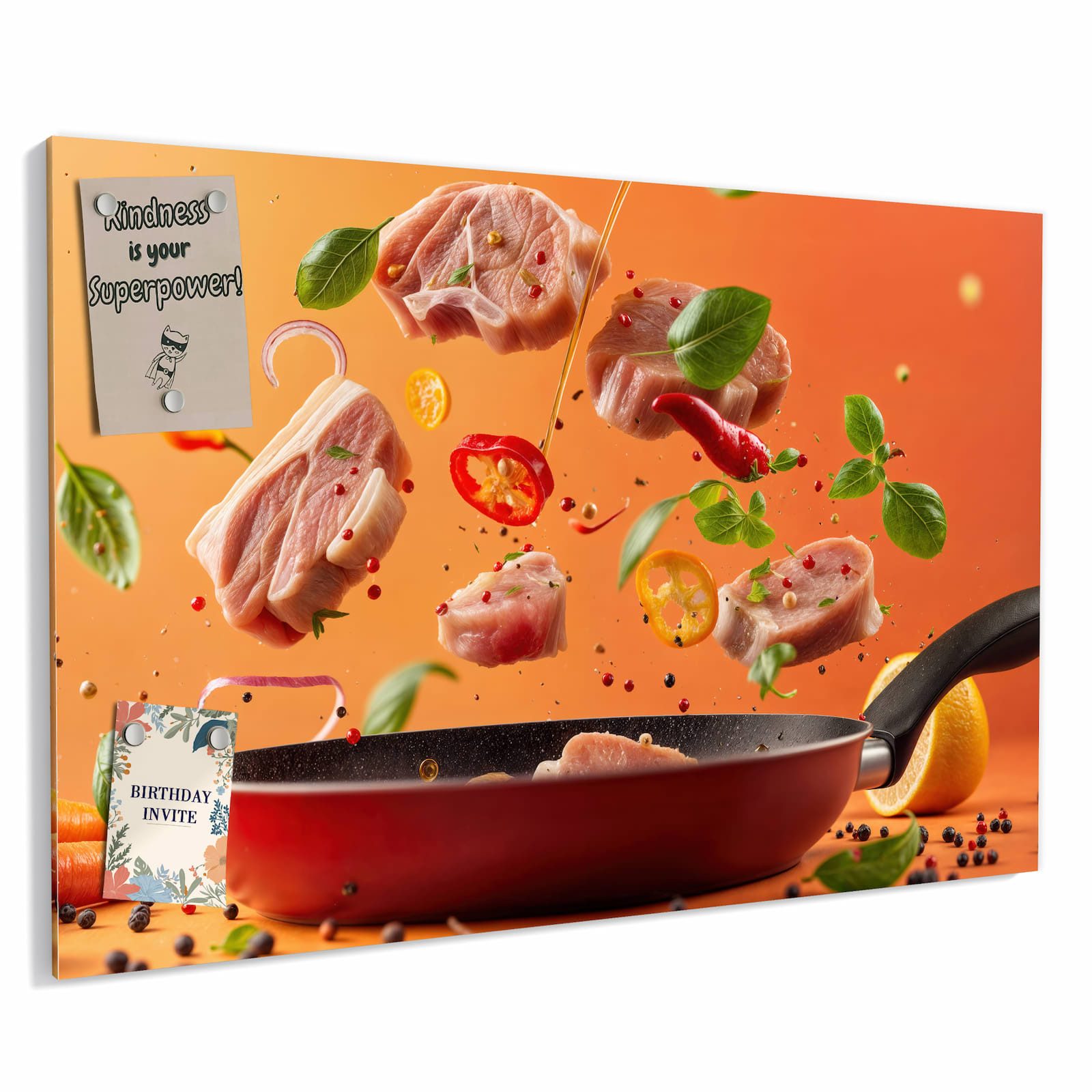Primedeco Memoboard Metall Frische Kochzutaten – beschreibbar & magnetisch, (Inklusive Stift, Magnete und Montagematerial, 1-tlg., 9 verschiedene Größen), Magnetisch und Beschreibbar
