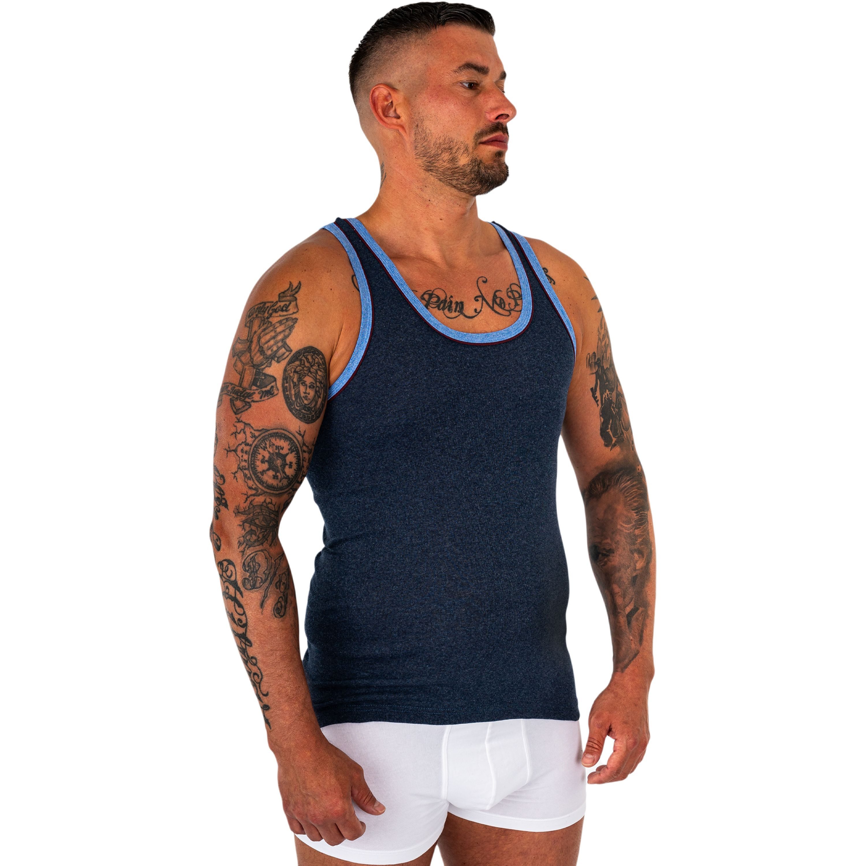 TEXEMP Unterhemd 4er Pack Herren Unterhemd Baumwolle Achselhemd Feinripp Shirt (4-St) Melange Tank-Top – Bild 4 von 5