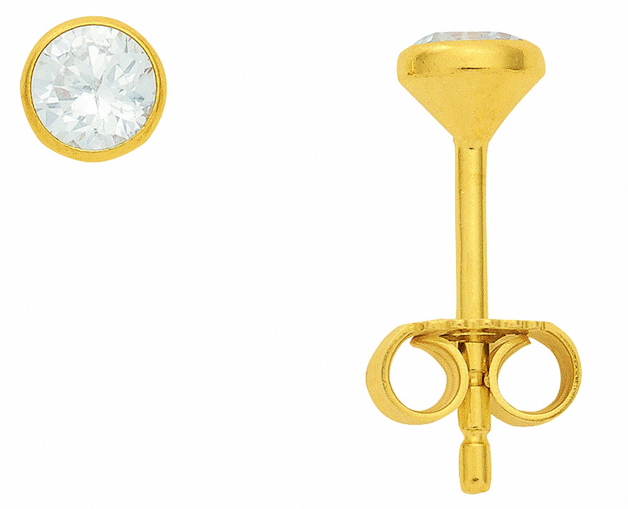 Adelia´s Paar Ohrhänger Damen 585 Gold Ohrringe Ohrstecker mit Zirkonia Ø 4 mm, mit Zirkonia Goldschmuck für Damen
