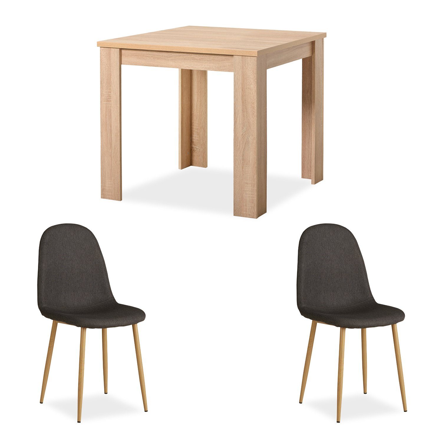 Homestyle4u Essgruppe Esstisch mit 2 Stühlen 80x80 cm Natur Küchentisch, (Komplett-Set, 3-tlg)