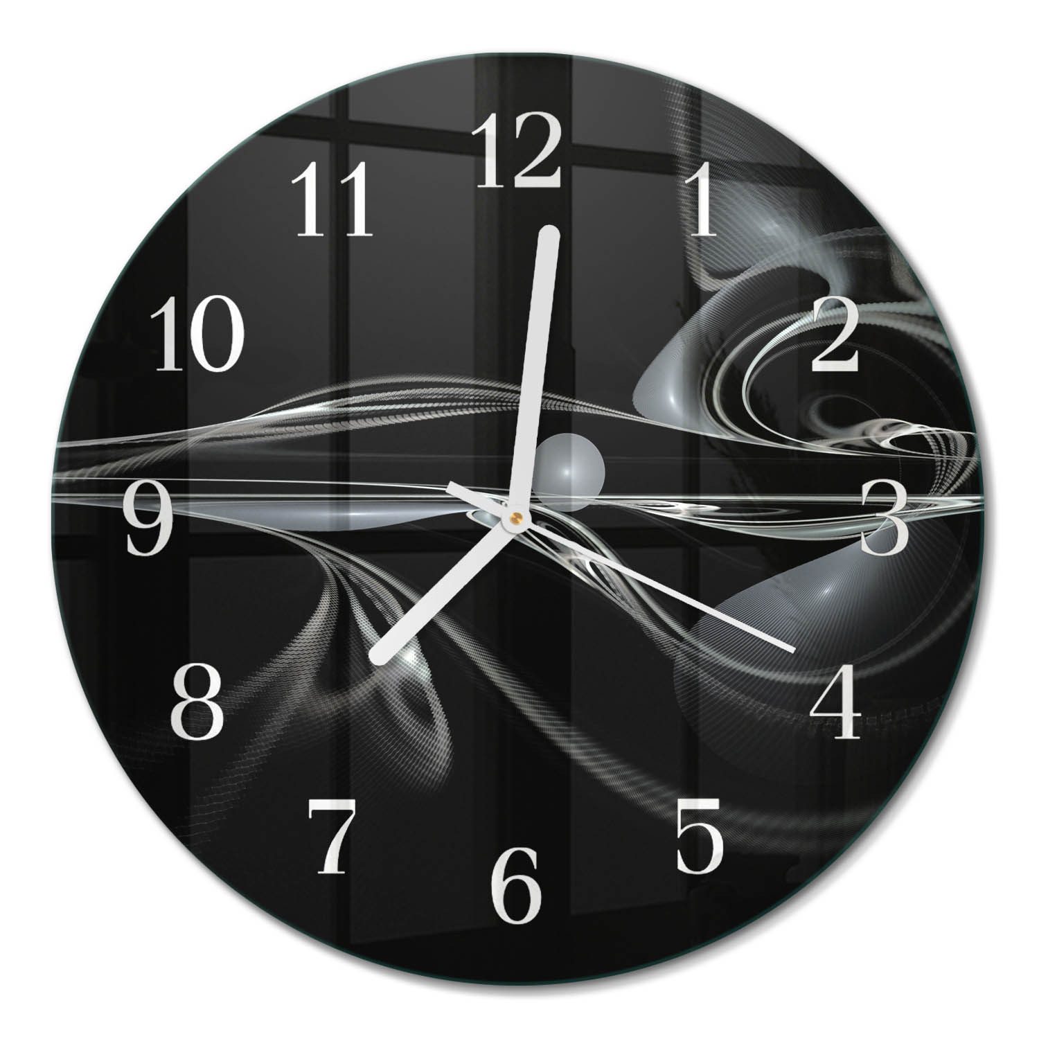 Tulup Wanduhr Wanduhr Runde Glasuhr Modernes Design mit leisem Uhrwerk (Abstraktion, Schwarz)