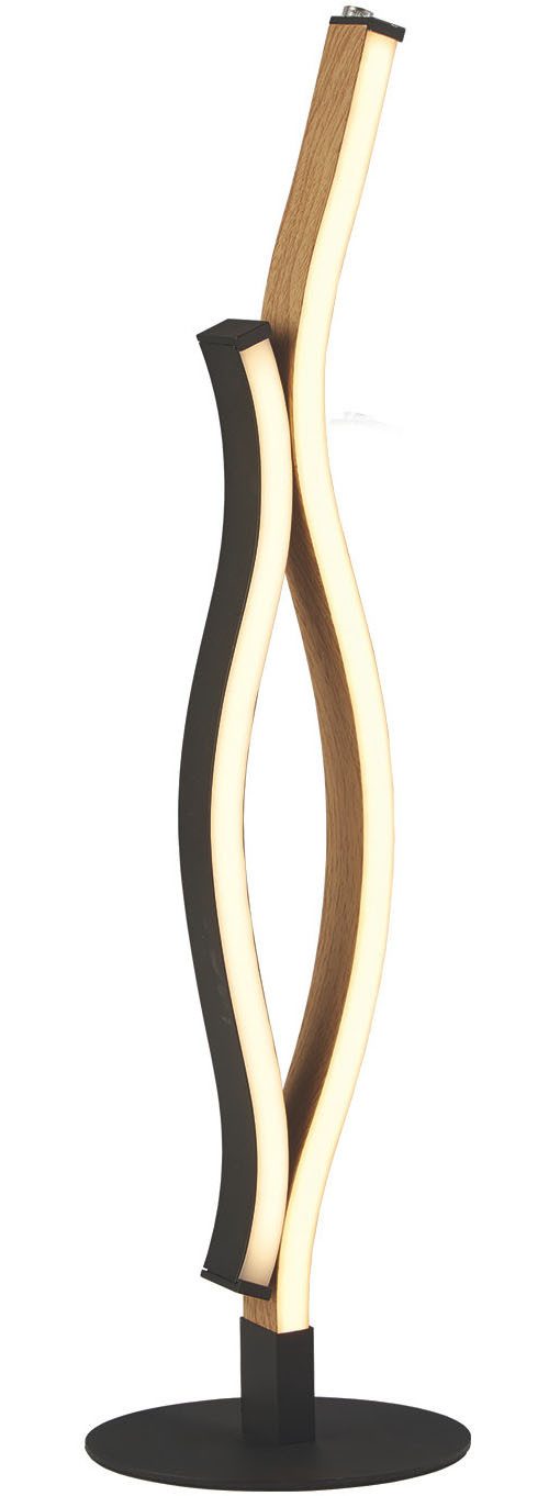 Searchlight Tischleuchte Bloom-Tischlampe - Schwarzmetall- und Holzeffekt, LED fest integriert