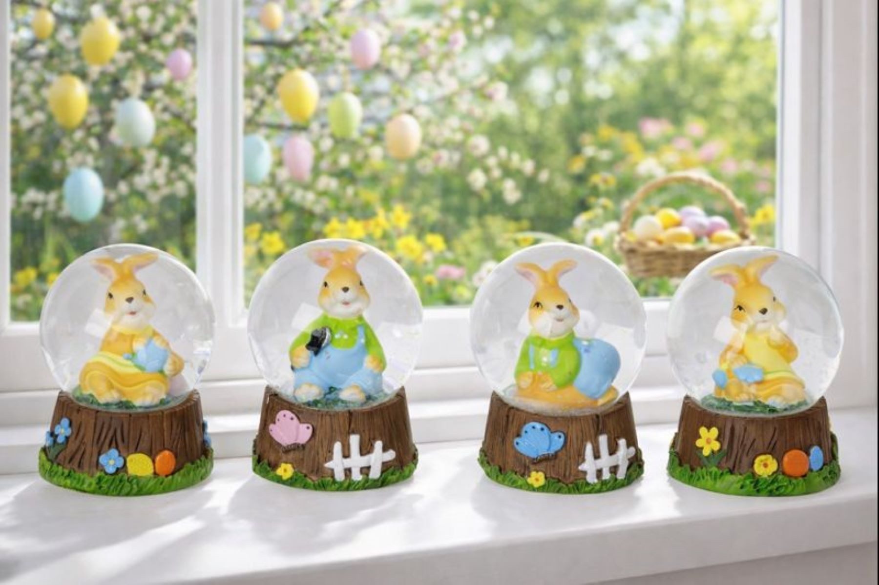 Geschenkestadl Schneekugel 12 Stück Oster Schneekugel mit Hase Osterhase – Frühlingsdeko (12 Stück, 12 Stück 4 fach sortiert)