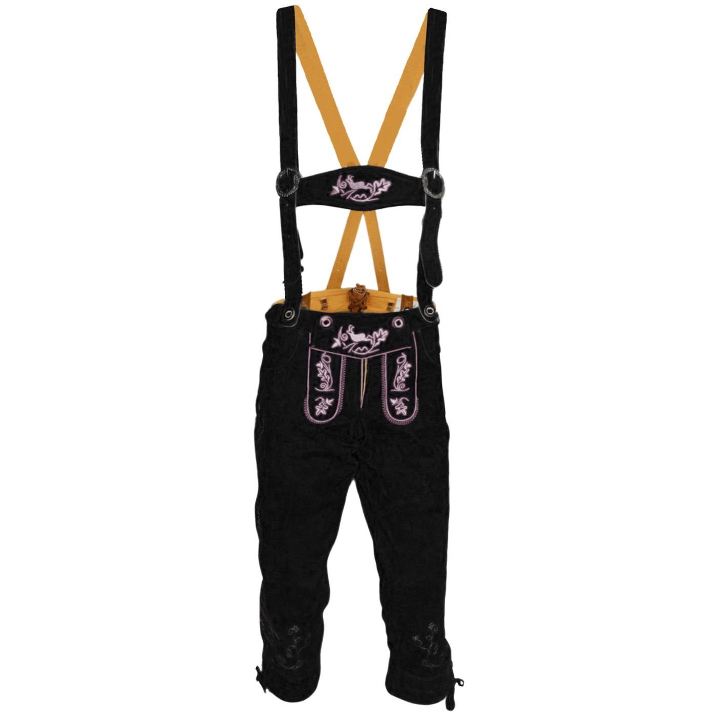 German Wear Trachtenlederhose GW1400 Damen Lederhose Trachtenhose Ziegenleder Kniebundhose mit Hosenträgern