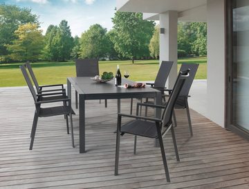 Outdoor Gartentisch LIVORNO, Ausziehbar, 220 - 340 x 107 cm, Anthrazit, Aluminium, Tischplatte aus 3D Sicherheitsglas