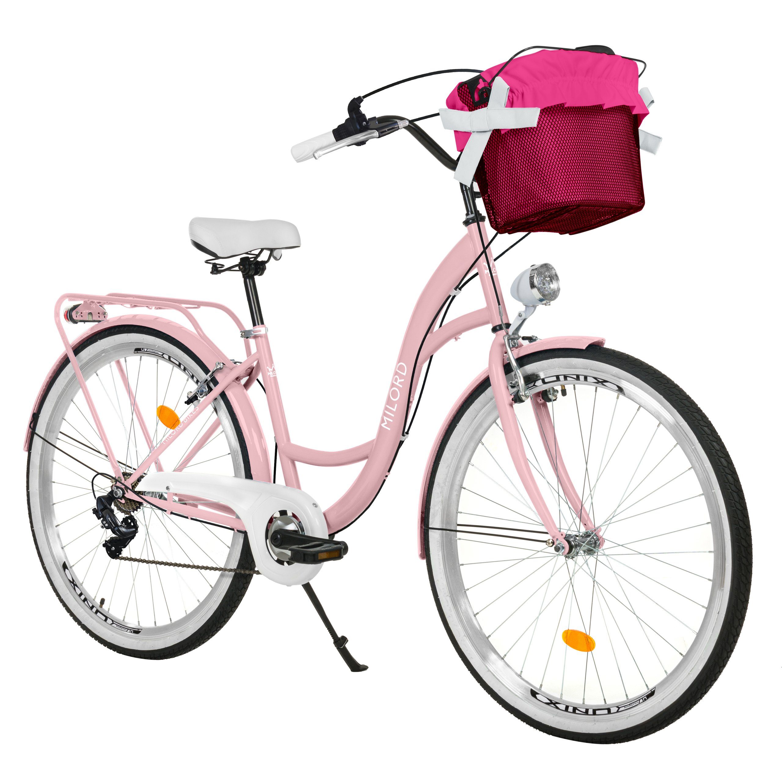 Cityrad Milord City Fahrrad Korb Retro Damenfahrrad, 28/26 Zoll, Rosa, 7-Gang