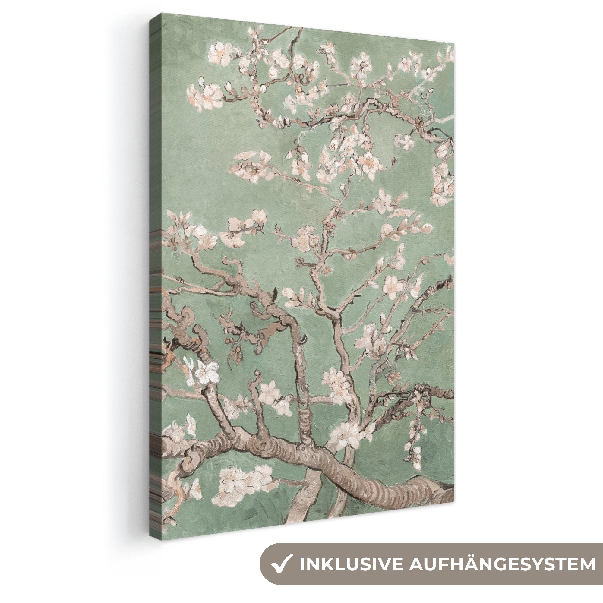 OneMillionCanvasses® Leinwandbild Mandelblüte - Kunst - Van Gogh - Grün, Fotodruck (1 St), Leinwand Canvas Wandbild, Wanddekoration 20x30 cm