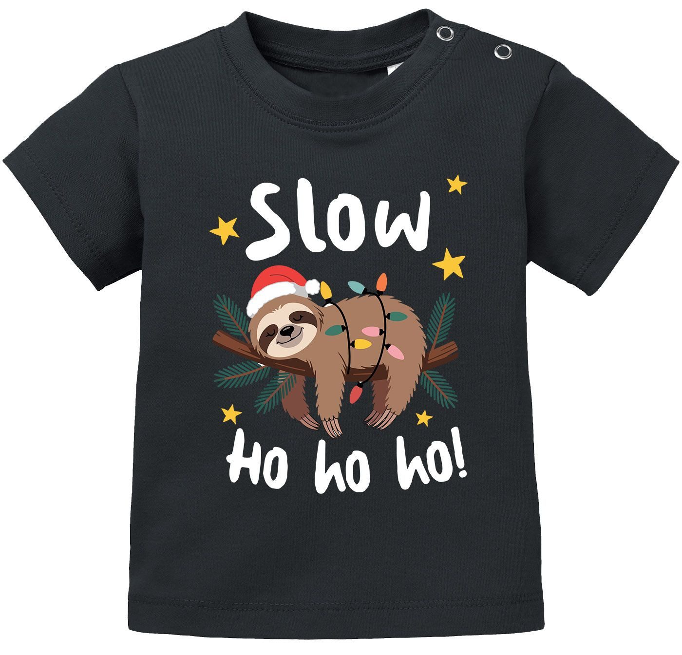 Body Baby Shirt kurzarm Weihnachten Slow Ho ho ho Faultier Babyshirt