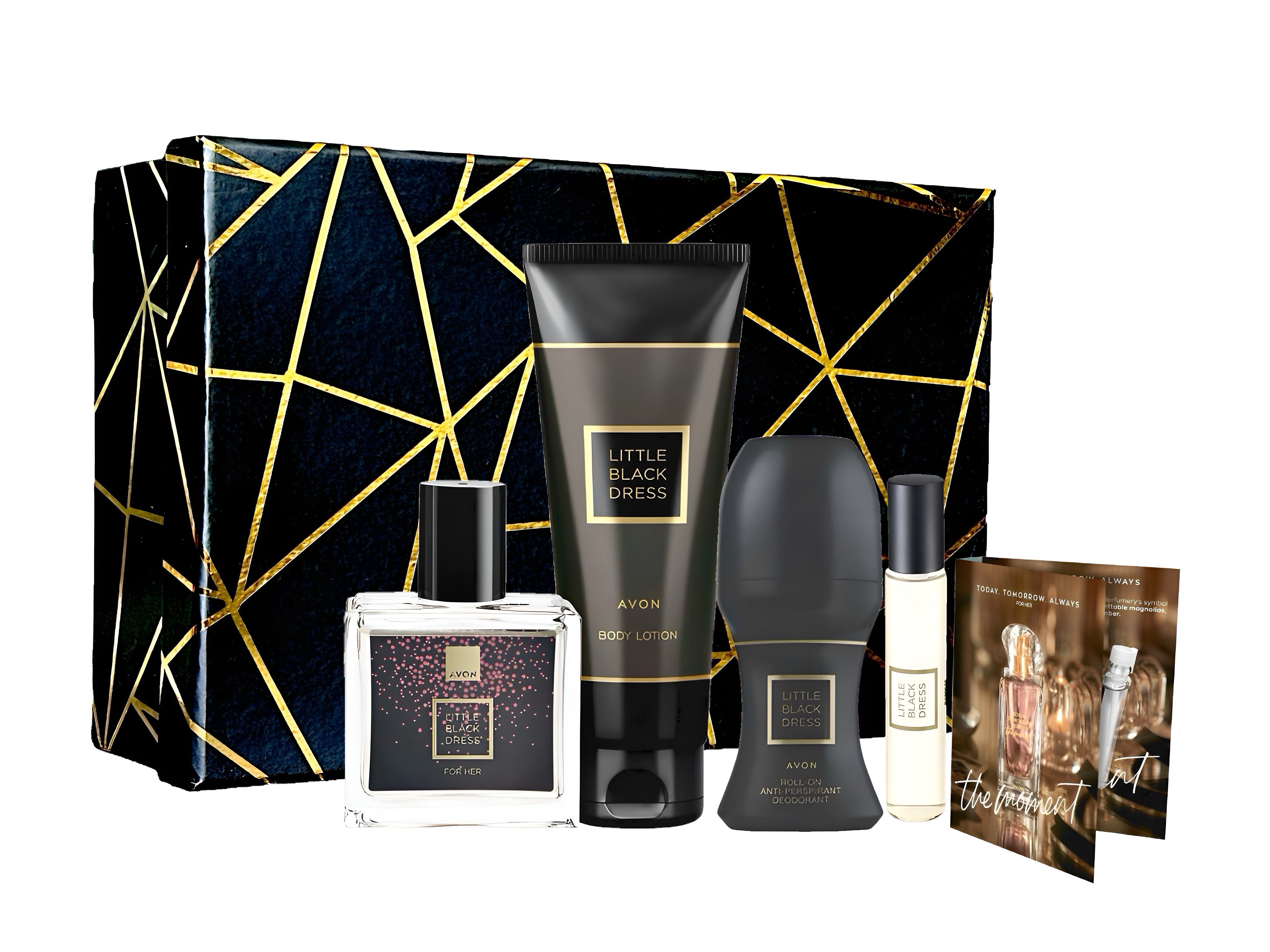 AVON Cosmetics Eau de Parfum BOX LITTLE BLACK DRESS Taschenspray Bodylotion Deoroller für Sie, 6-tlg., Duftbox, Luxusduft, Duftgeschenk, Parfümset für Damen
