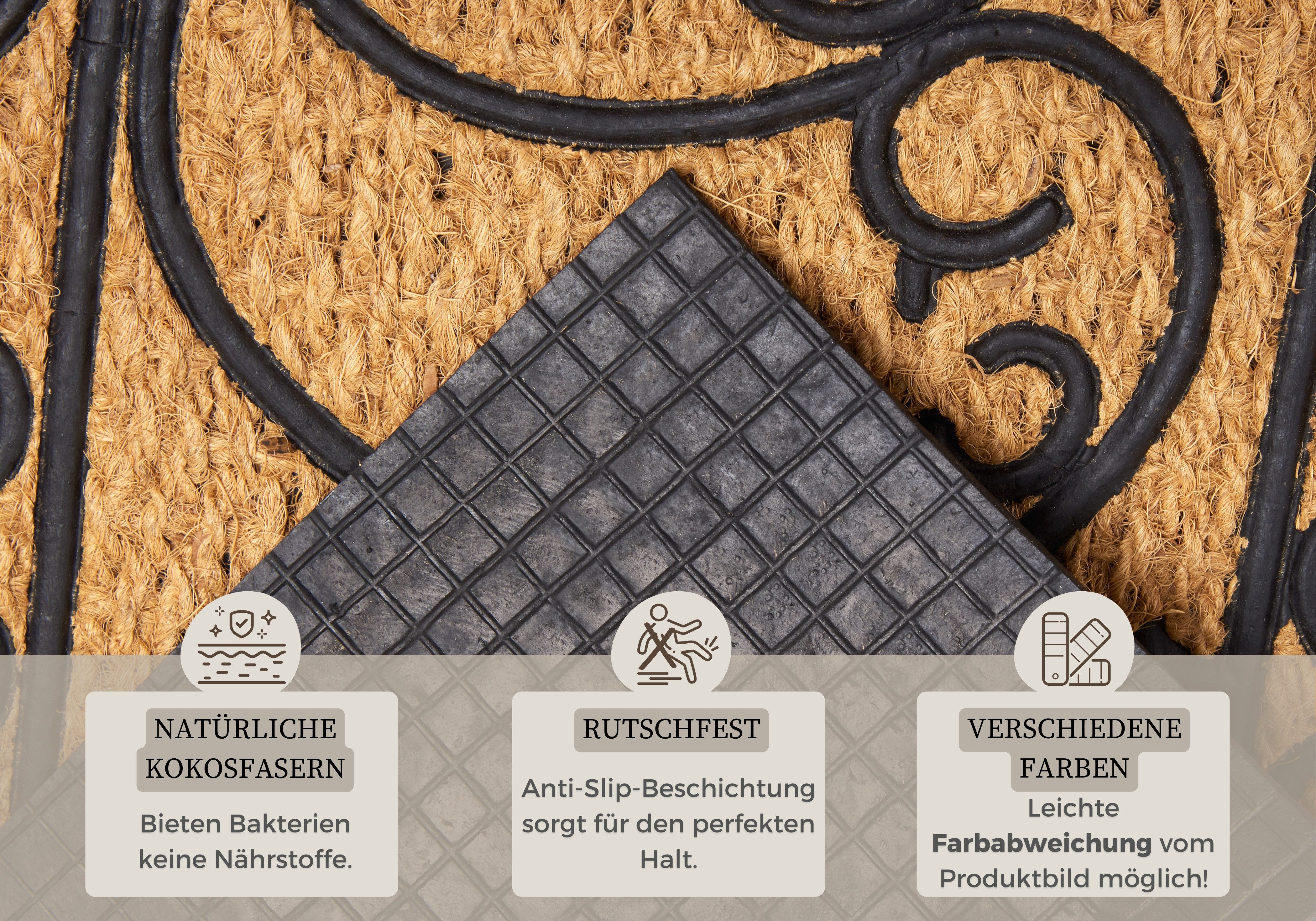 HANSE Home Fußmatte Rechteckig, Türmatte, rechteckig, Höhe: 8 mm, Kokos, Gummi, Schmutzfangmatte, Outdoor, Rutschfest, Innen, Kokosmatte