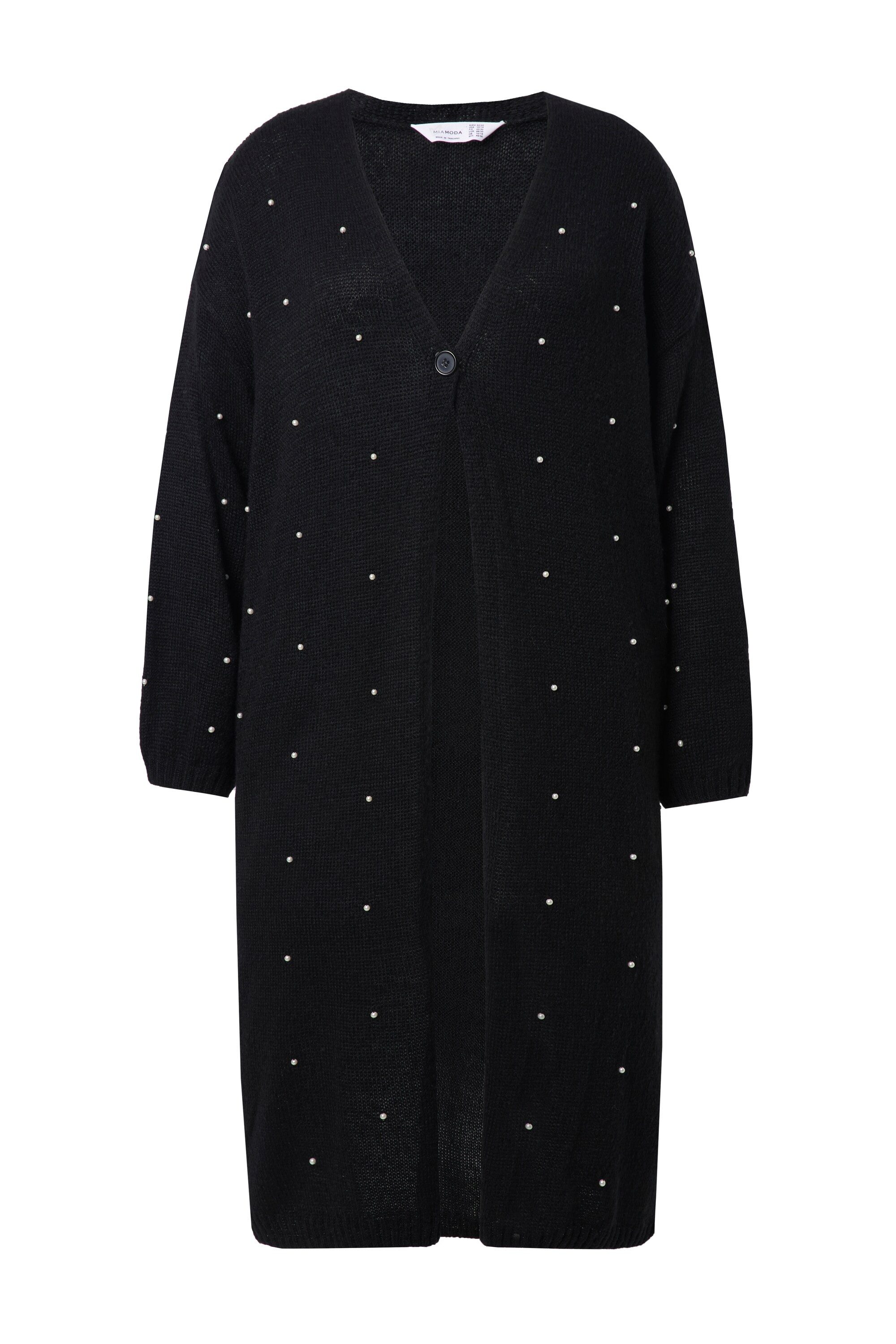MIAMODA Cardigan Long-Strickjacke Zierperlen Ballon-Langarm günstig online kaufen