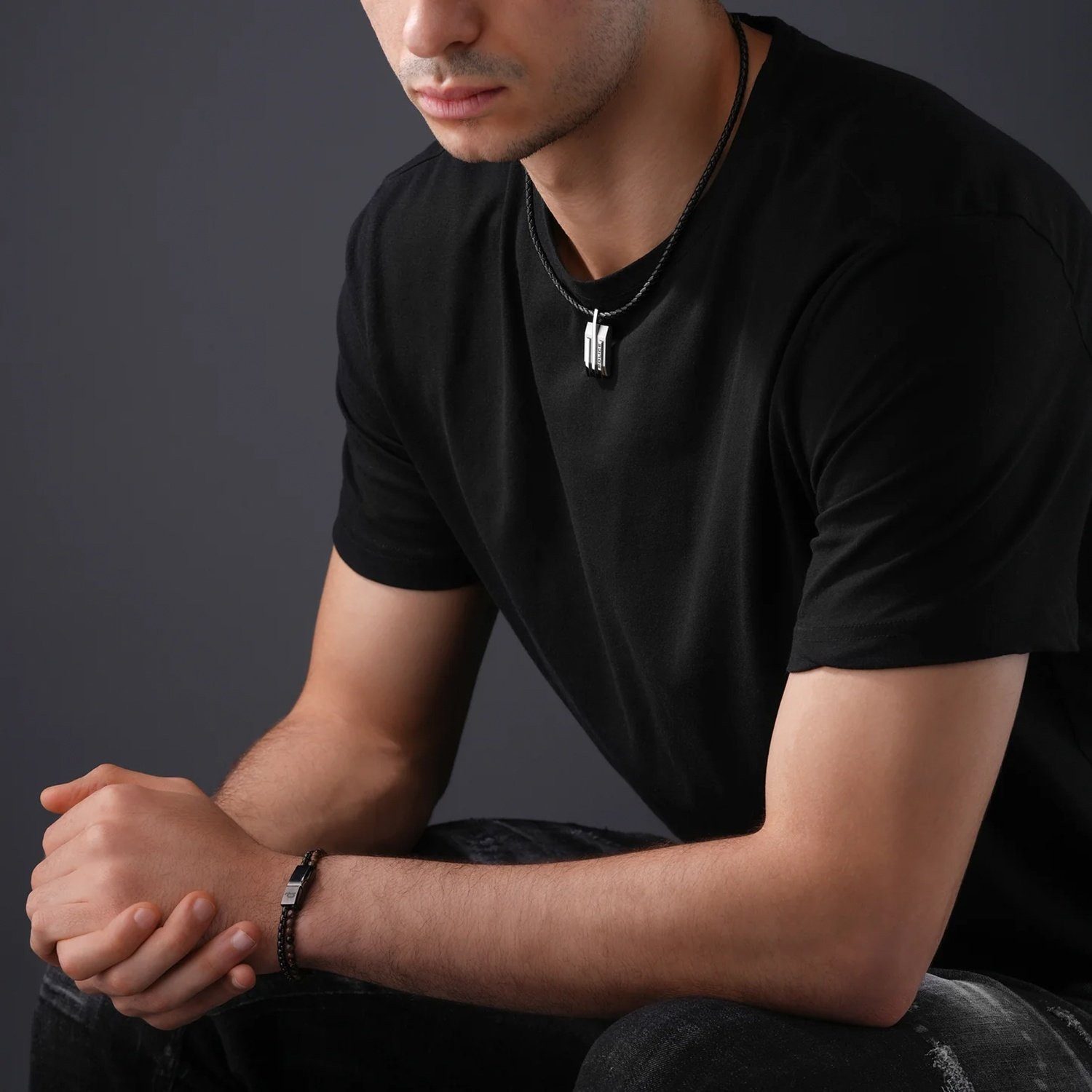 Police Edelstahlkette Gripcord Leder Sch... Police Edelstahlkette Gripcord Leder Sch...