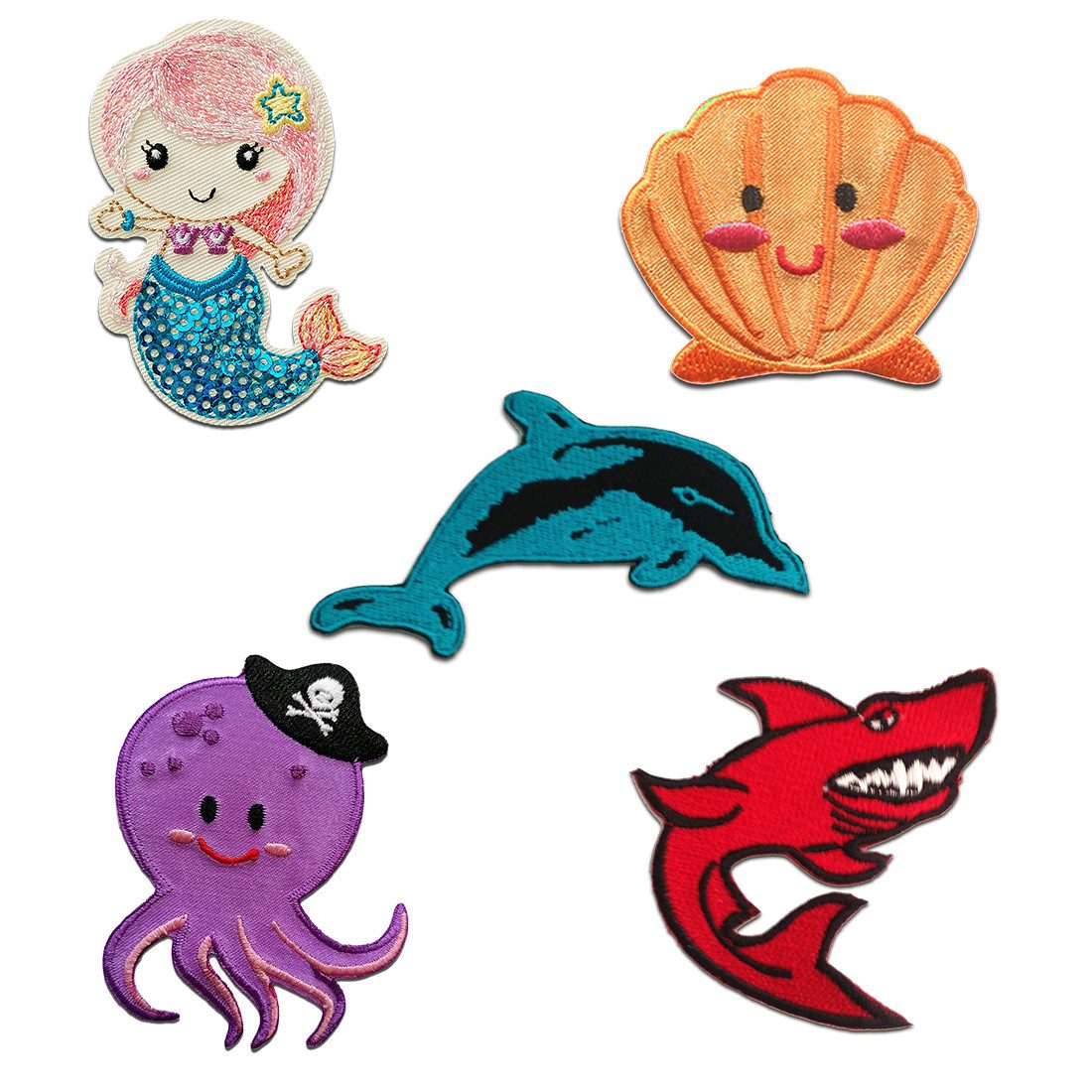 Catch the Patch Aufnäher Bügelbild, Aufbügler, Applikationen, Patches, Flicken, zum aufbügeln, Polyester, Aufnäher für Kinder - Meer Kinder Set 5 Stück