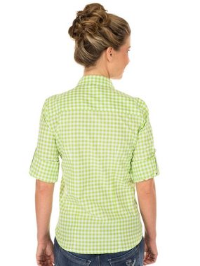 OS-Trachten Trachtenbluse Trachtenbluse CHECKERED Langarm Stick apfel