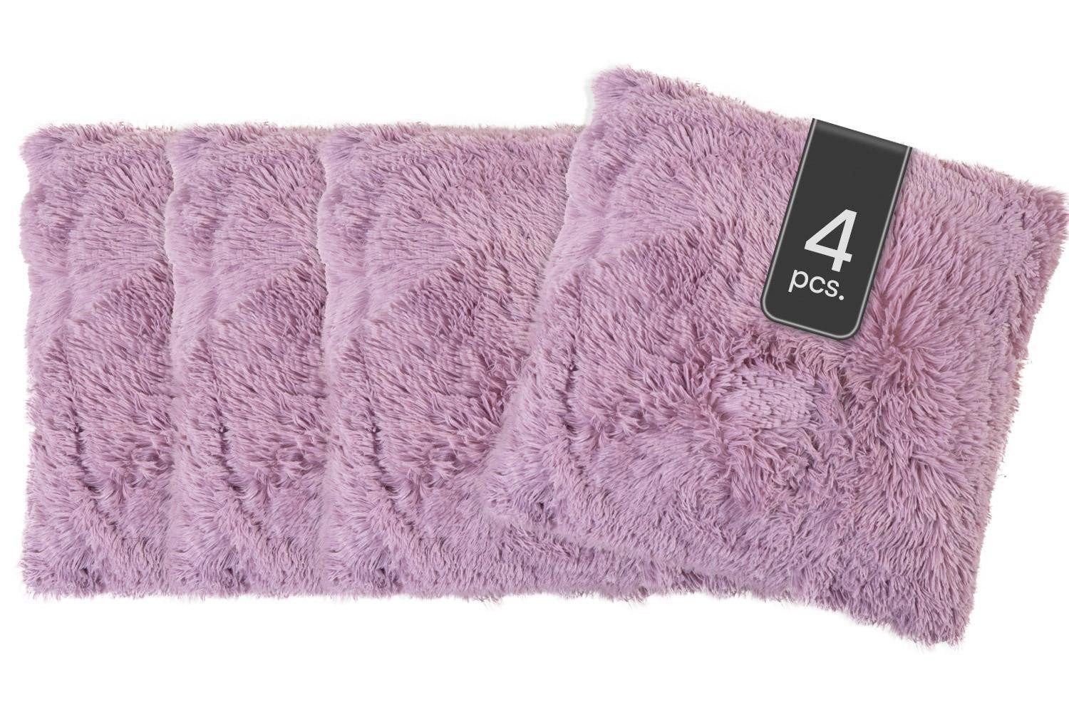 Home4You Dekokissen 4er Set, Fliederfarben, Kunstfaser, 50 x 50 cm, Kissenhüllen mit Füllung