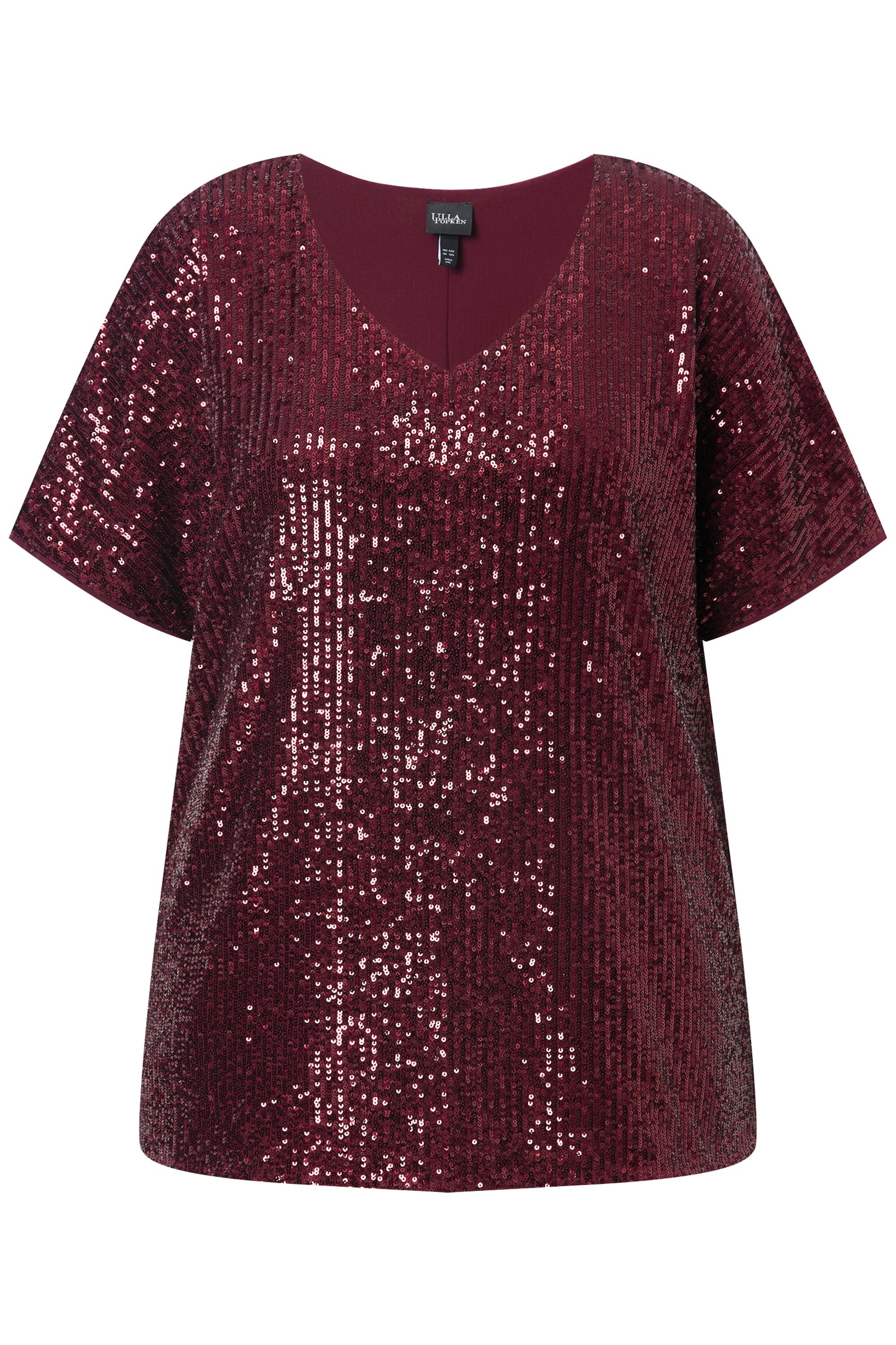 Ulla Popken T-Shirt Pailletten-Shirt Oversized V-Ausschnitt günstig online kaufen