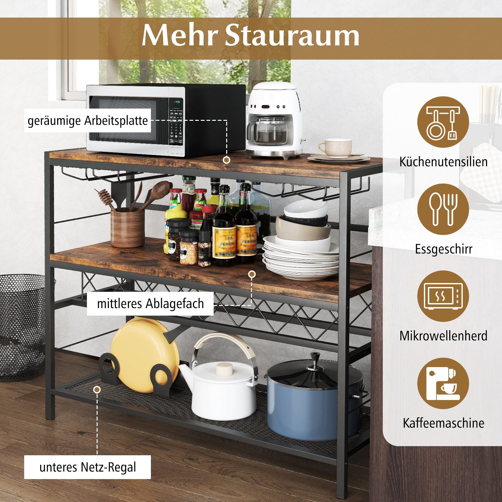 COSTWAY Weinschrank mit 4 Reihen Glashalter & Weinregal für 7 Flaschen, Küchenregal