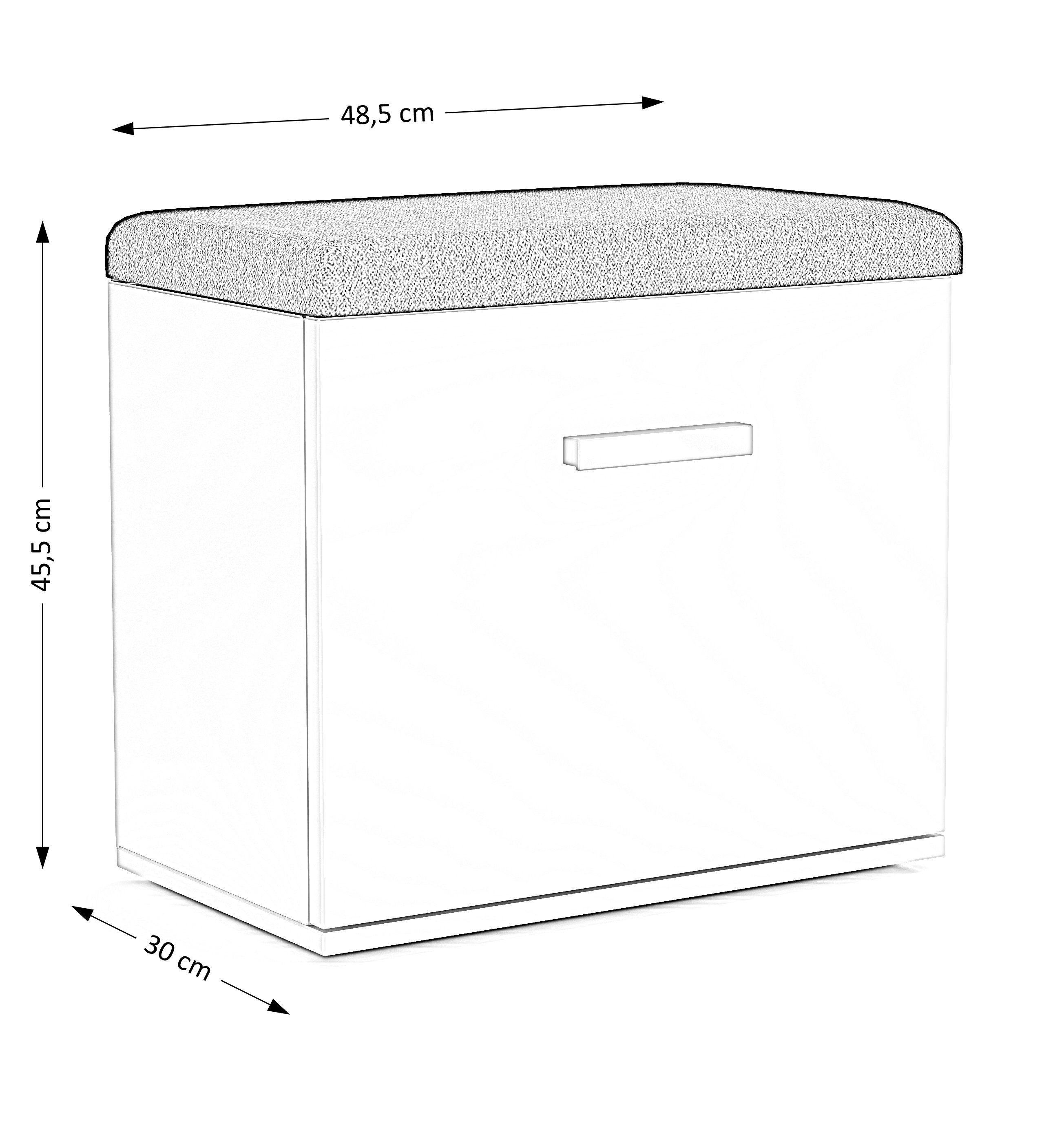 Beautysofa Schuhschrank Artisan Schrank Weiß bequemem Eiche + Tür, Just Schuhregal, Sitz, Schuhkipper mit mit weichem