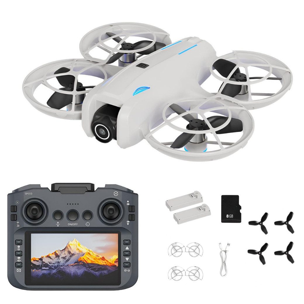 Goldstern-Tech RC-Quadrocopter (Mini Drohne mit Kamera 1080p Full HD, WiFi FPV, 5,6 Zoll Display Fernsteuerung), Optical Flow, Auto Return, 2 Akkus, bis 100 m Reichweite