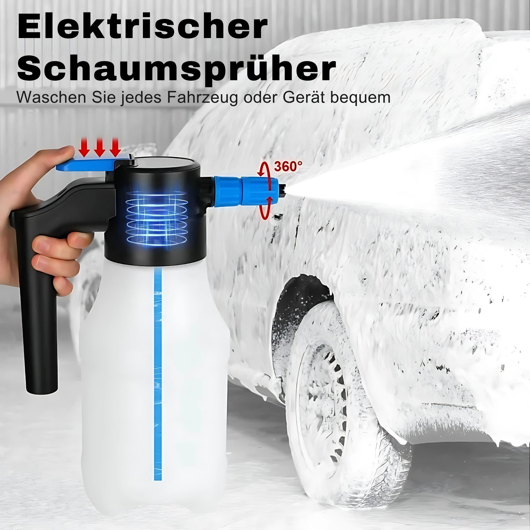 HS.SUPPLY Akku-Drucksprühgerät elektrischer Foam Sprayer, elektrischer Schaumsprüher, Auto Detailing, Mit Überdruckventil, Füllstandsanzeige & verstellbarer Düse, Vorwäsche