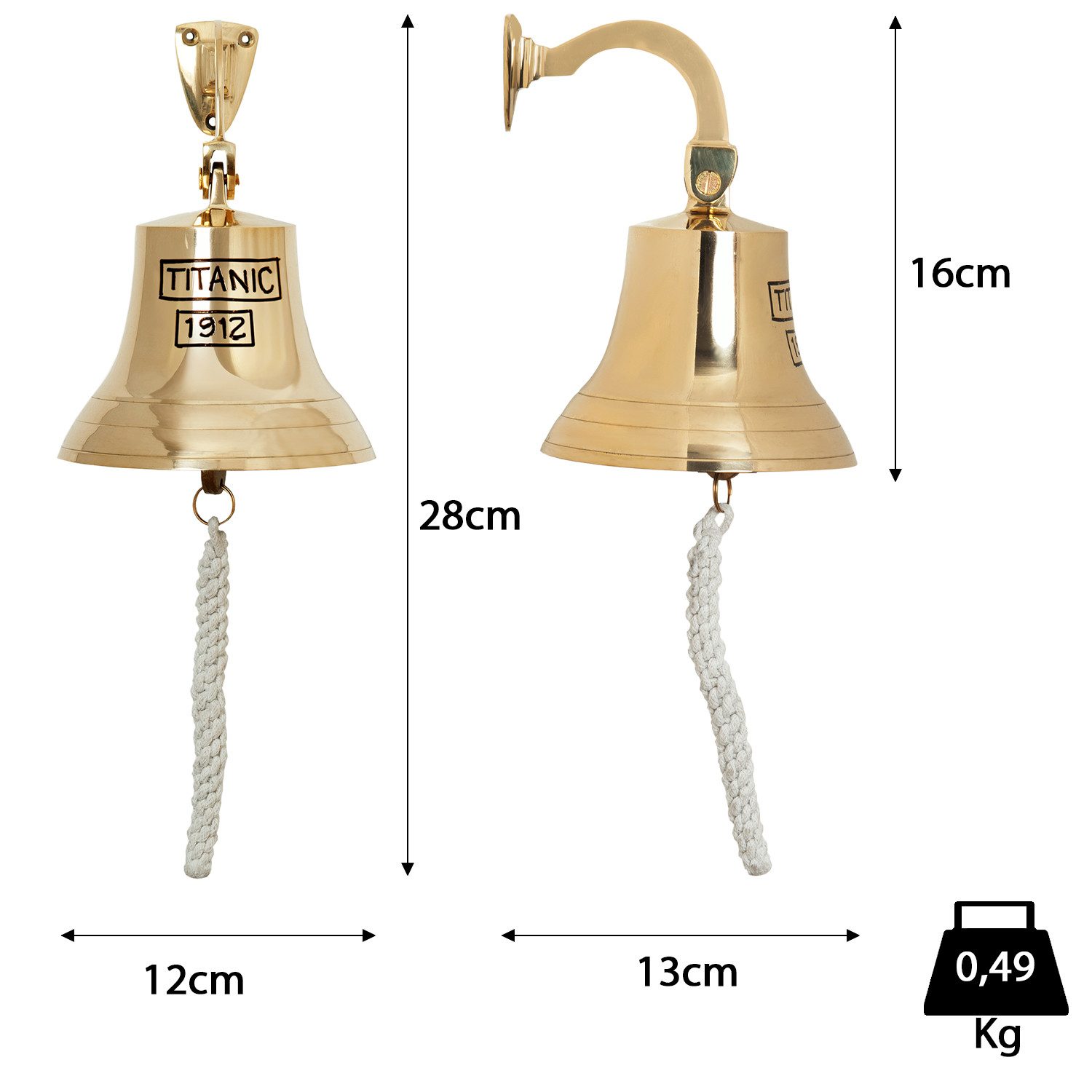 Moritz Glocke Titanic Wandglocke Messing Tür Glocke Schiffsglocke 30 cm incl.Seil, Bronzefiguren Bronze Skulptur Figur Kunstwerk Dekoration Statue