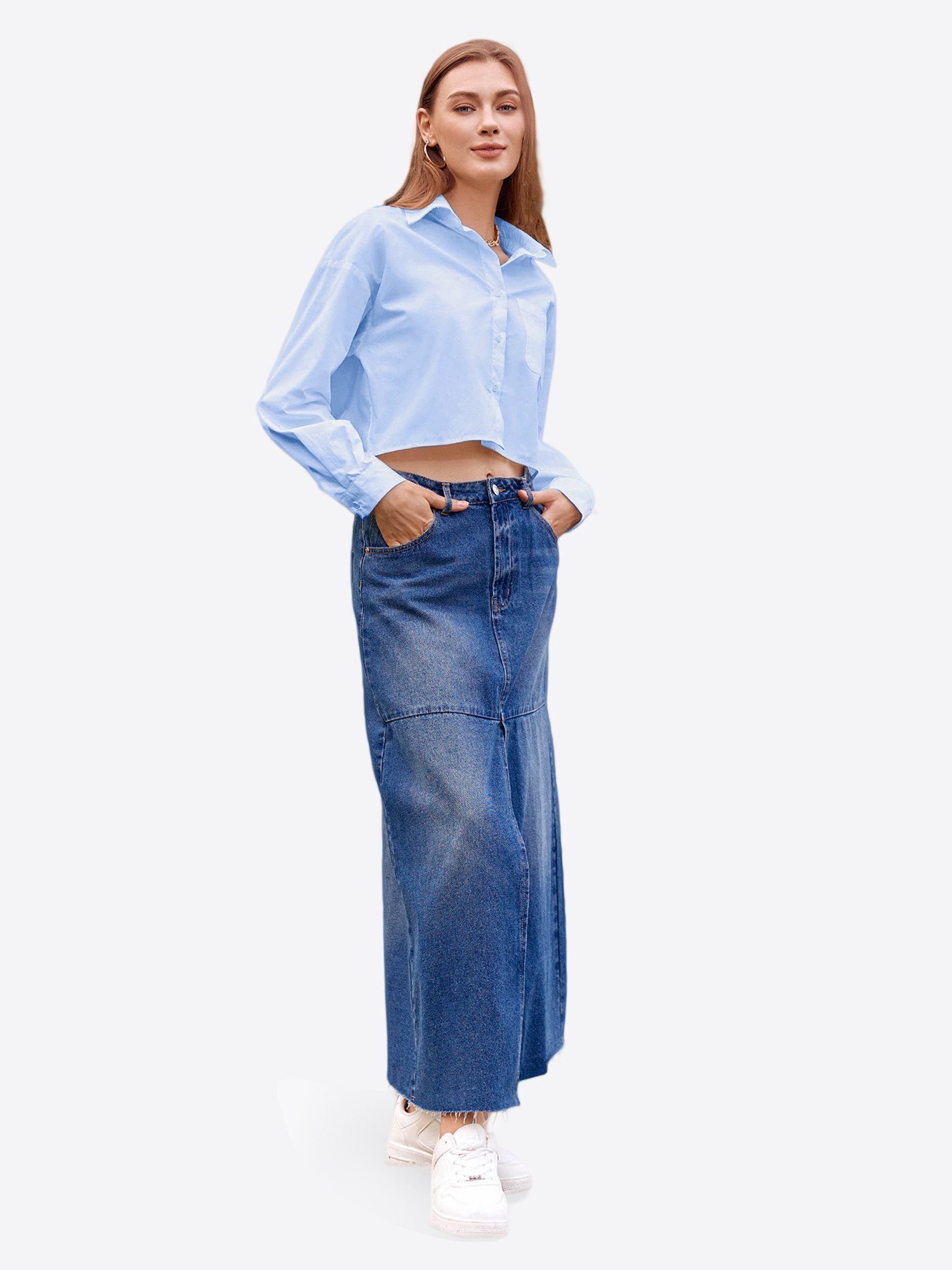 Imily Bela Blusenshirt Damen Cropped Shirt Casual Oberteil (Packung, 1-tlg., 1per-Pack) aus Baumwolle mit Hemdkragen und Knopfleiste