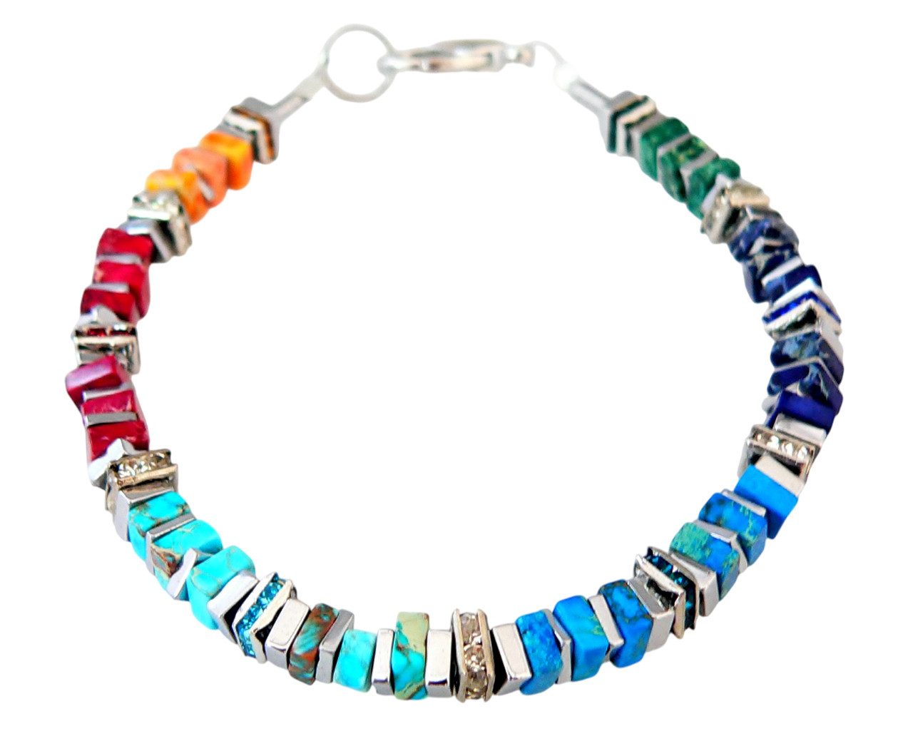 Perlenarmband 224d-a Armband Edelstein Imperial Jaspis Quadrat Strass bunt