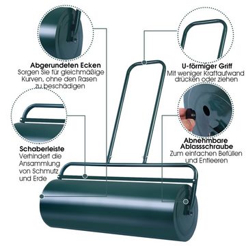 COSTWAY Rasenwalze,48L Rasenroller, aus Stahl, 114x60x32cm