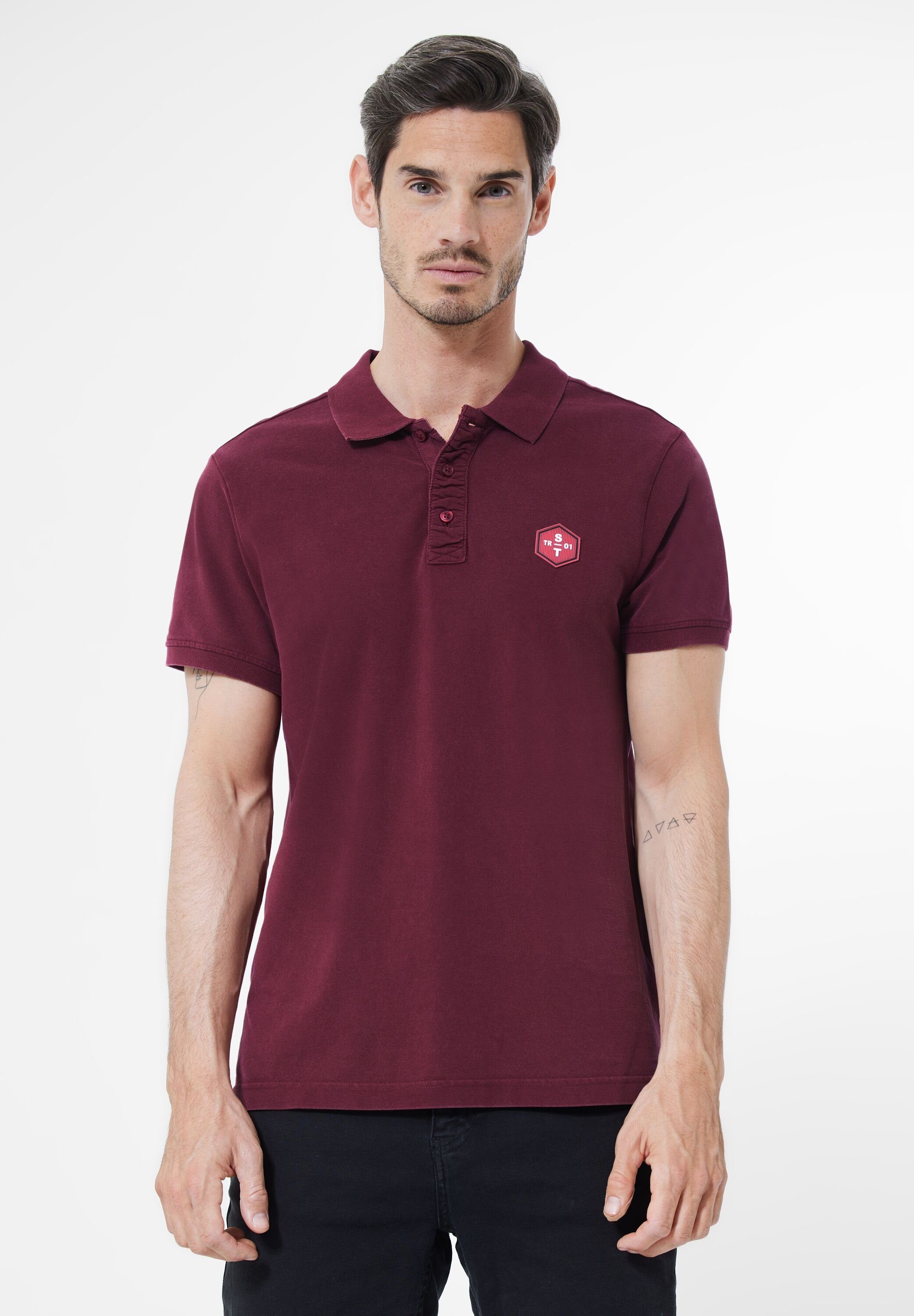 STREET ONE MEN Poloshirt in Unifarbe portwine red