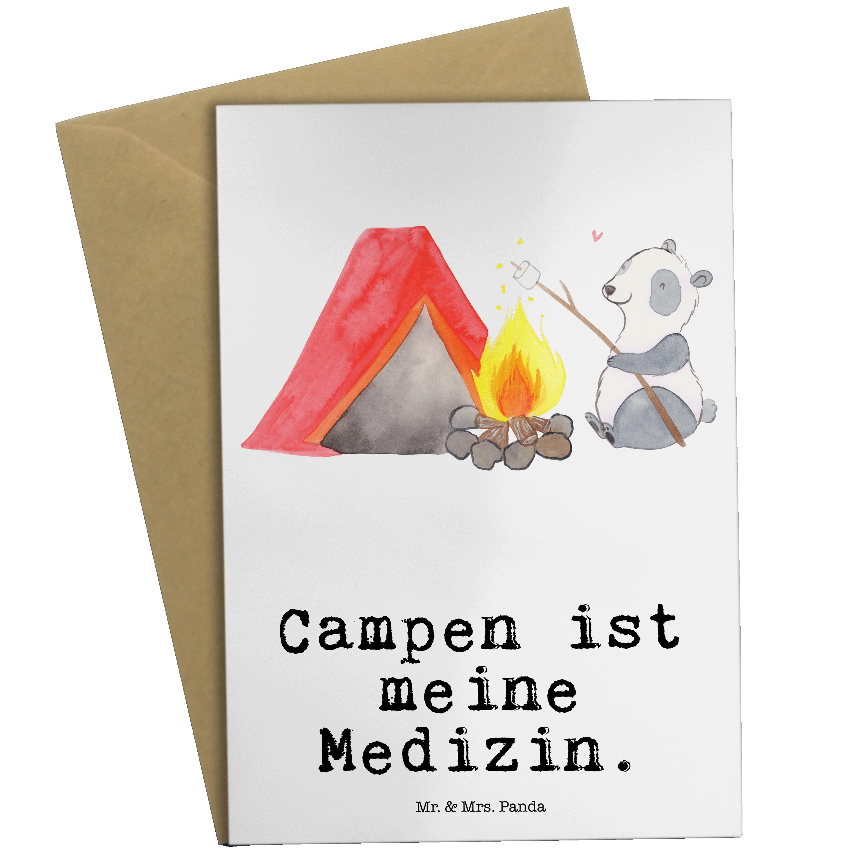 Mr. & Mrs. Panda Grußkarte Panda Campen Medizin - Weiß - Geschenk, Klappkarte, Zelten, Sport, Ei | Grußkarten