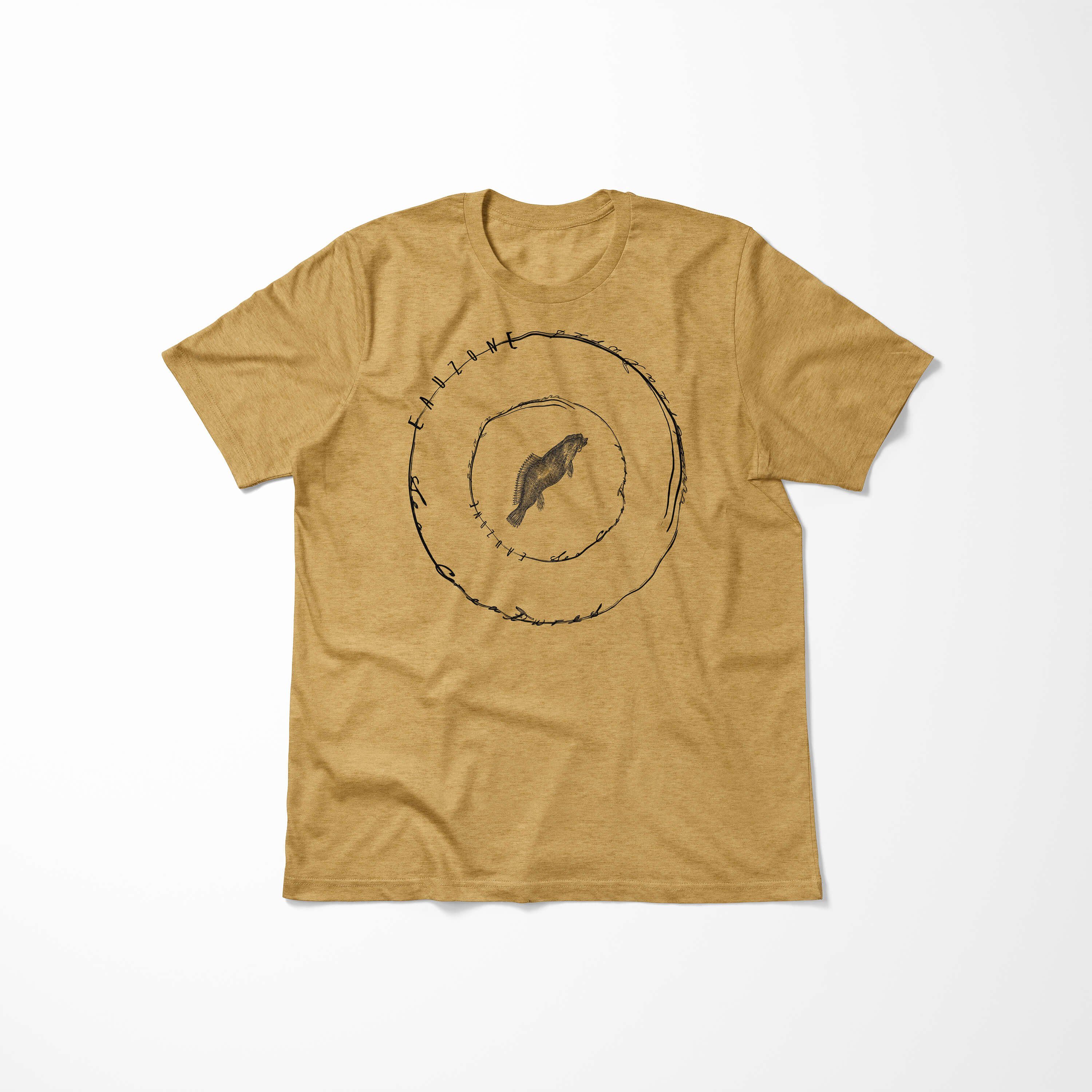 Serie: Tiefsee Creatures, Sea / und Art T-Shirt Sea Struktur feine - 016 sportlicher Antique T-Shirt Schnitt Sinus Fische Gold