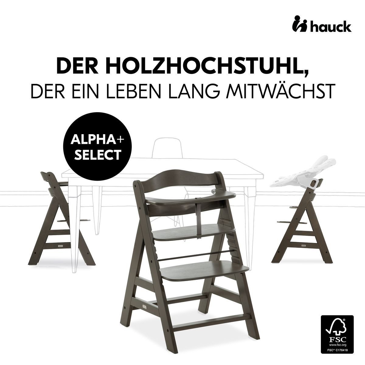 Hauck Hochstuhl Alpha Plus Select - Charcoal / Dunkelgrau, Mitwachsender Ho günstig online kaufen