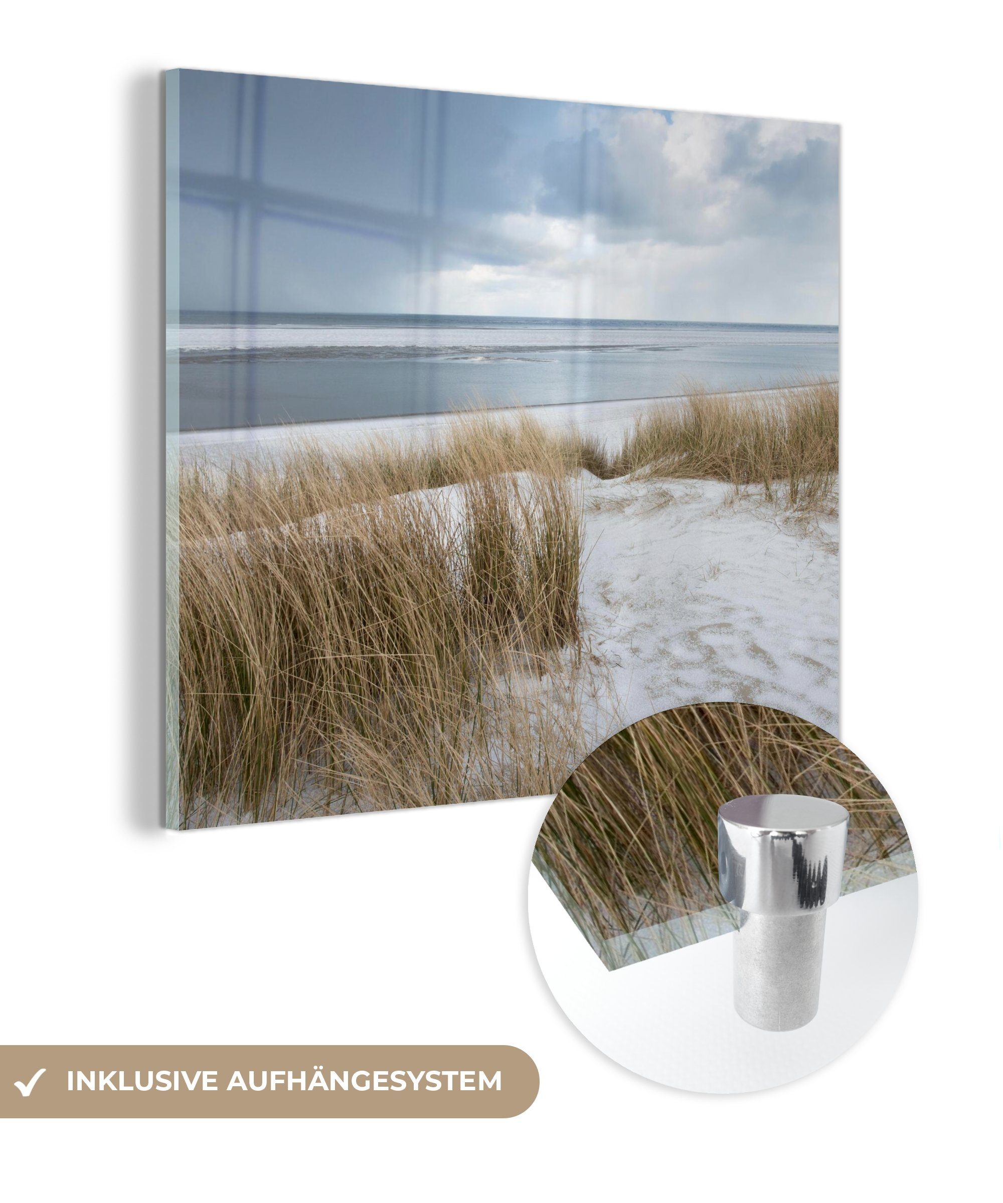 MuchoWow Acrylglasbild Nordsee - Dünen - Wasser, (1 St), Glasbilder - Bilder auf Glas Wandbild - Foto auf Glas - Wanddekoration