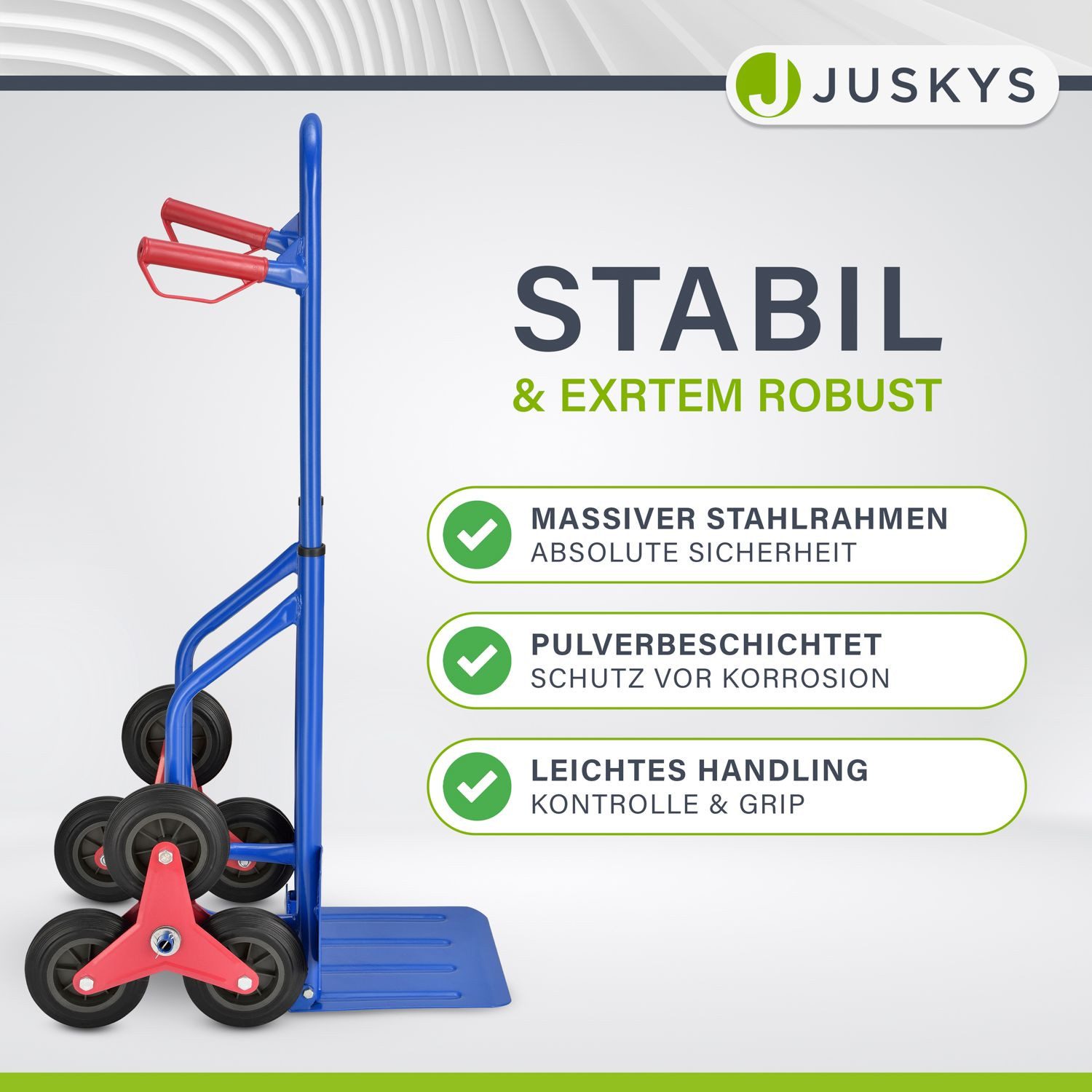 Juskys stair climbing hand truck, foldable, with hard rubber tires and steel frame, up to 100 kg