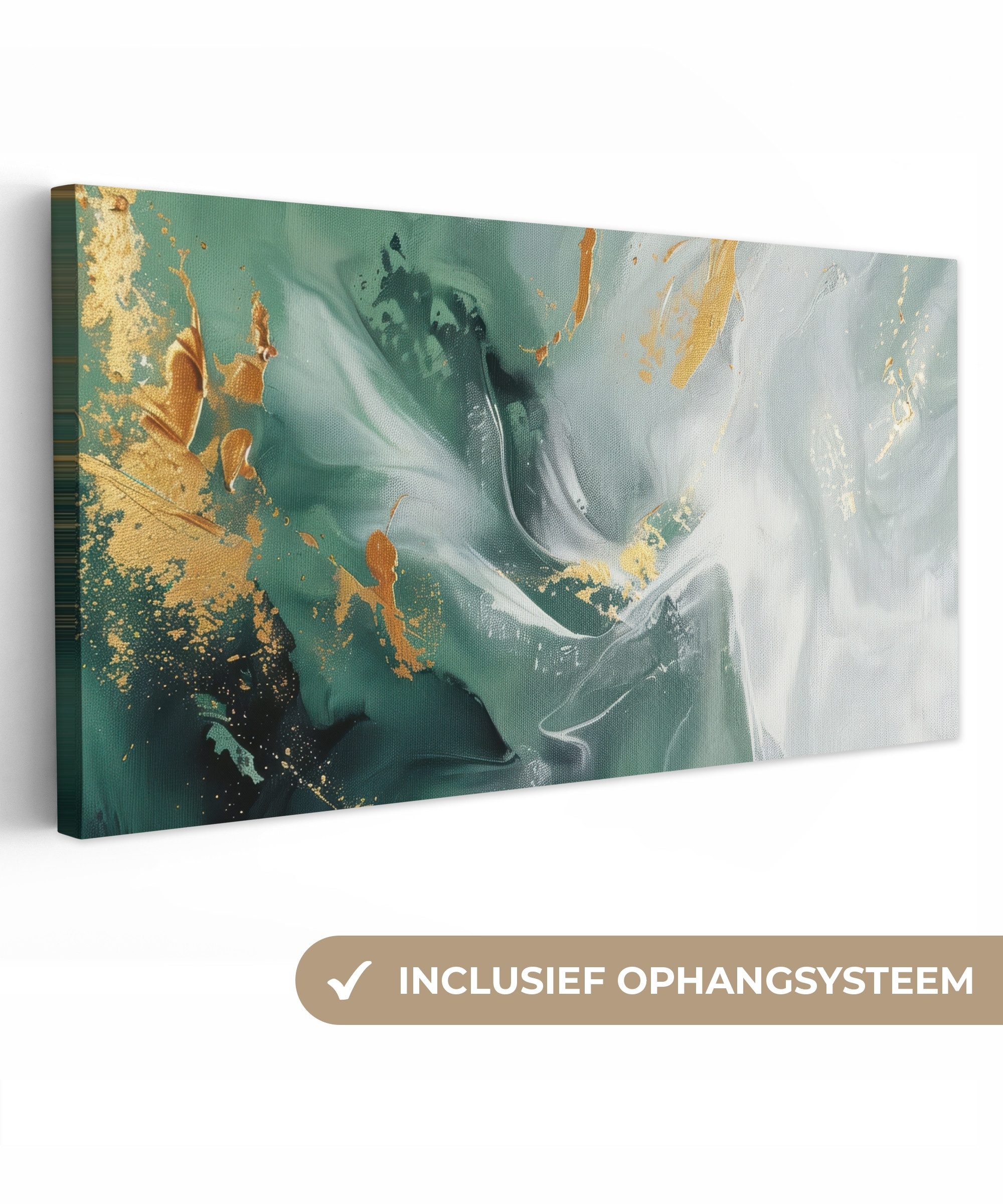 OneMillionCanvasses® Leinwandbild Panorama Grün - Modern - Marmor - Abstrakt, Fotodruck (1 St), Leinwand Bilder für Wohnzimmer Schlafzimmer 60x30 cm
