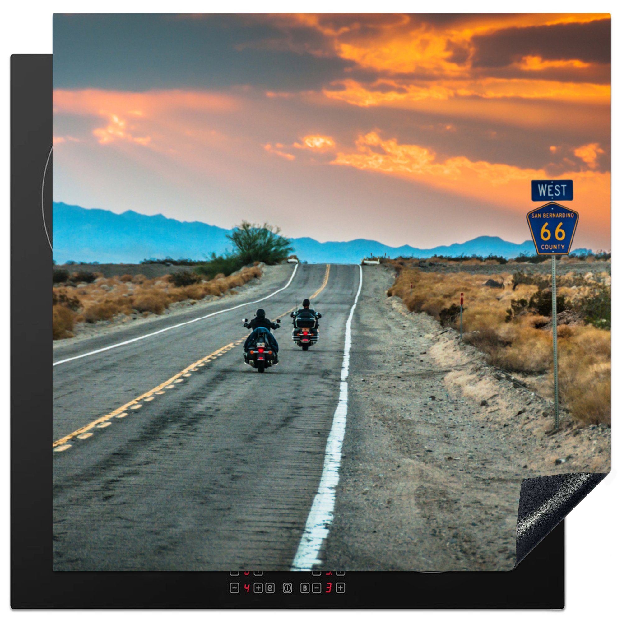 MuchoWow Herdblende-/Abdeckplatte 66 für Route - Motorrad Sonnenuntergang, tlg), küche (1 cm, Ceranfeldabdeckung, - 78x78 Vinyl, Arbeitsplatte