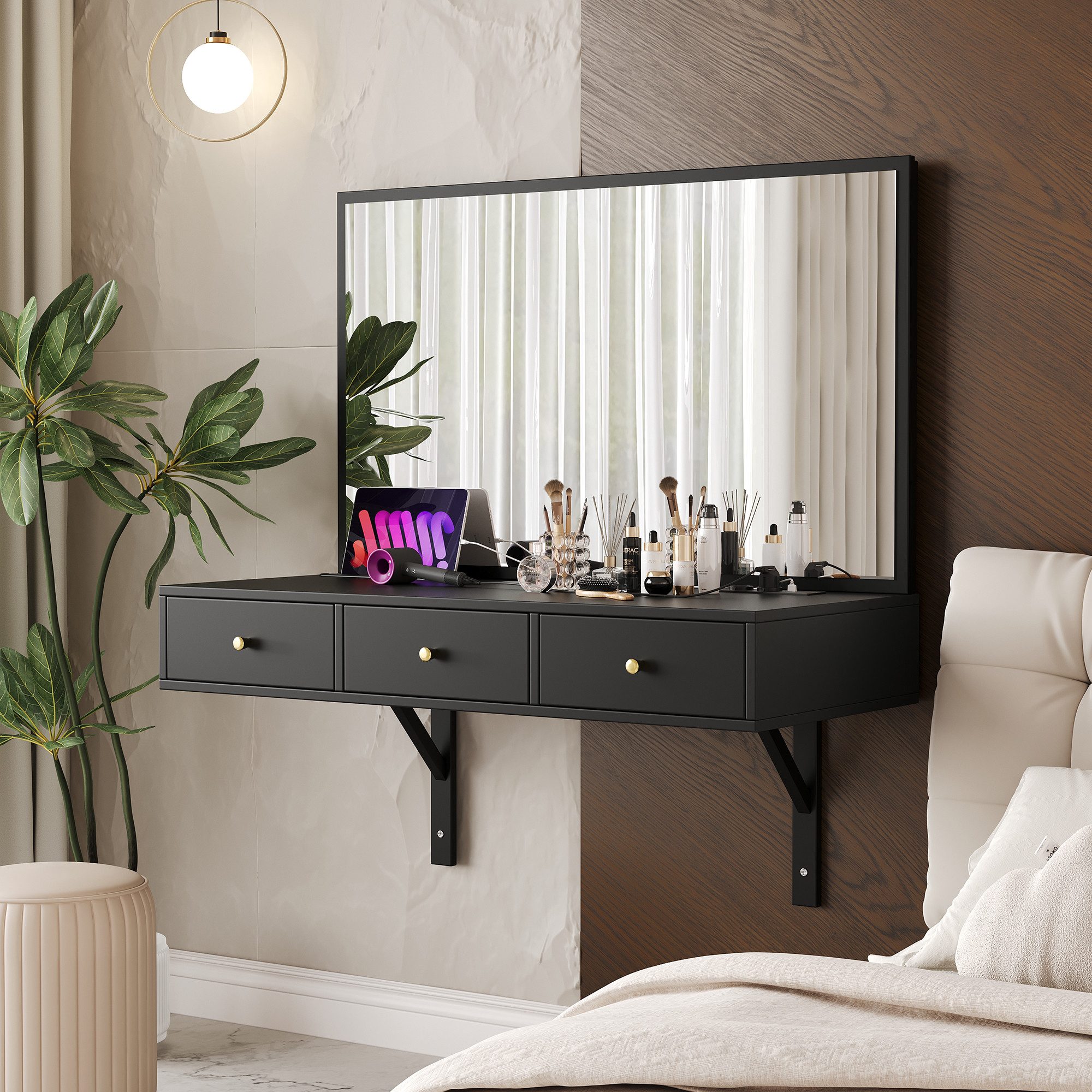 Flieks Schminktisch, Hängender Schminktisch 100x45x105cm mit Spiegel, Schub günstig online kaufen