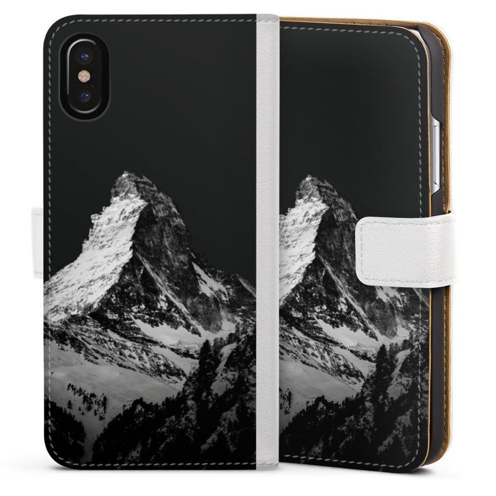 DeinDesign Handyhülle Berg Schnee Alpspitze Snow Capped Mountains Grayscale, Apple iPhone X Hülle Handy Flip Case Wallet Cover Handytasche Leder