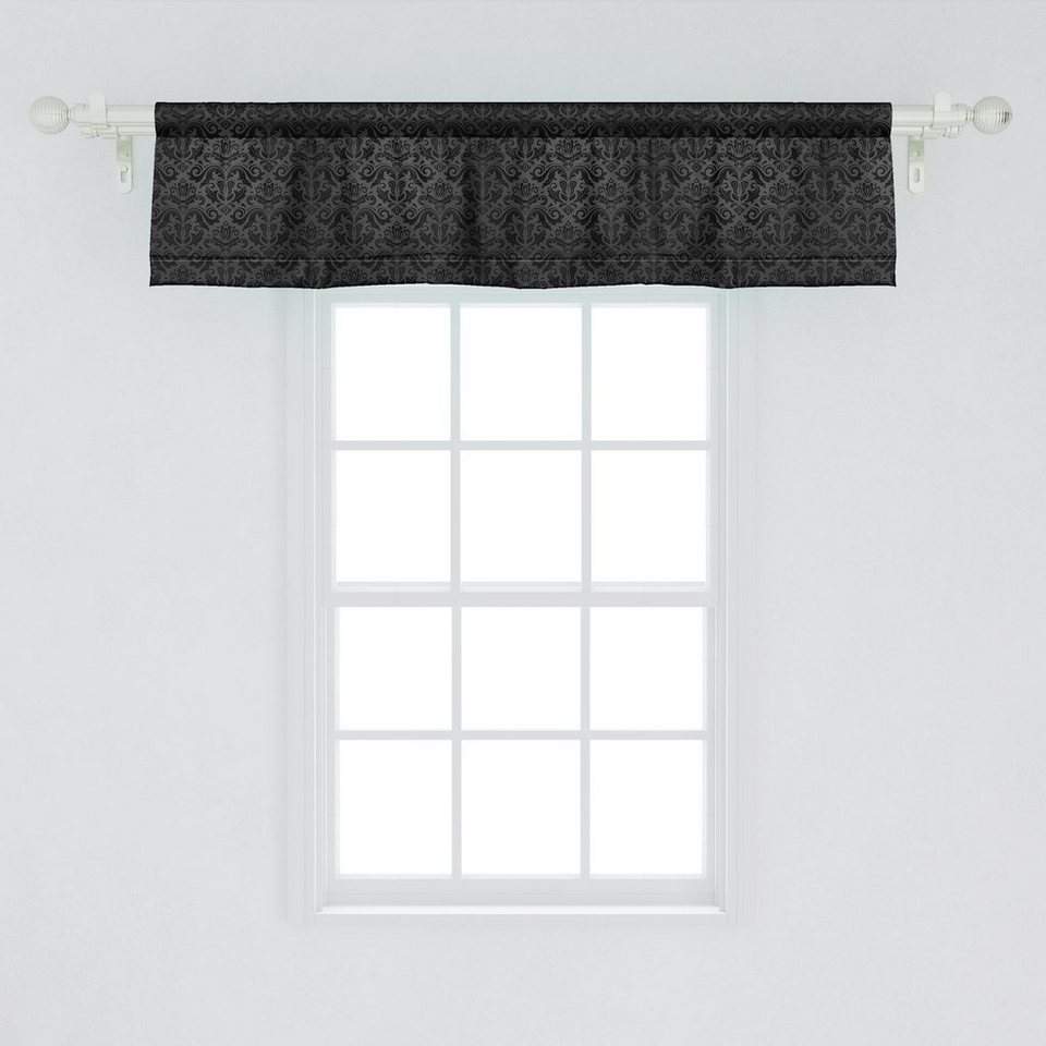 Scheibengardine Vorhang Volant für Küche Schlafzimmer Dekor mit  Stangentasche, Abakuhaus, Microfaser, Dunkelgrau Schwarze Damast-Blumen