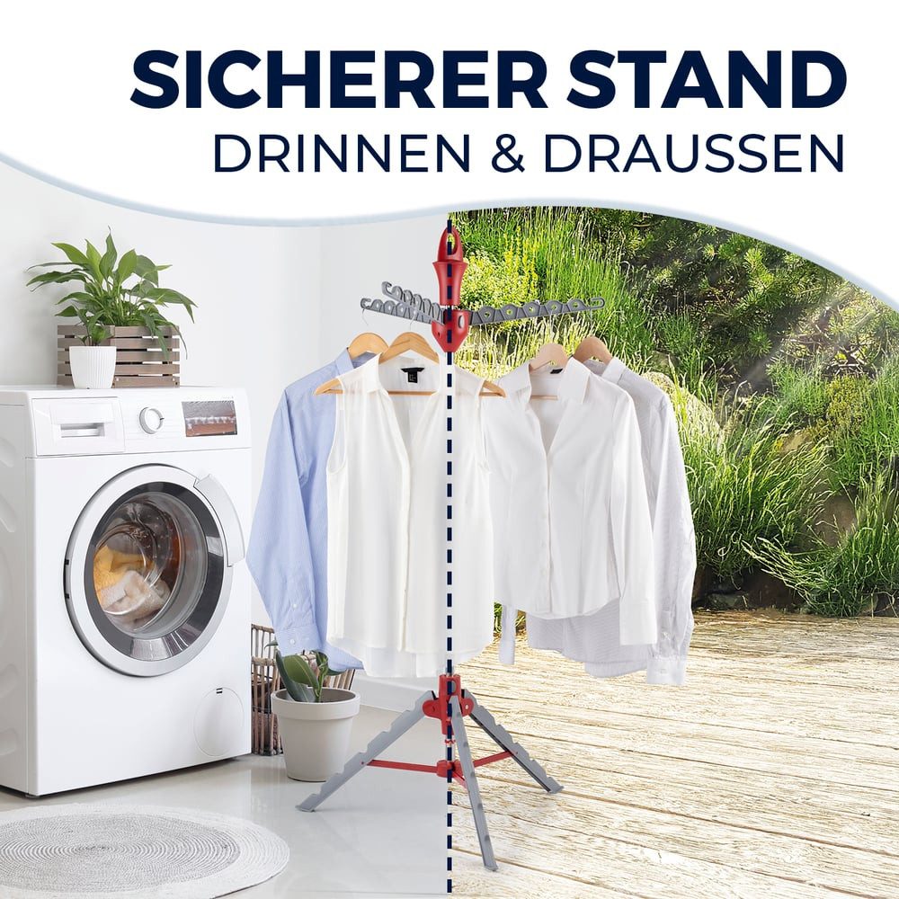 EASYmaxx Wäscheständer Vario für Hemden, Zusammenklappbare Wäschespinne für Bügel, Höhenverstellbar, Kleiderständer mit Kleiderhaken für Bügelwäsche – Bild 4 von 5
