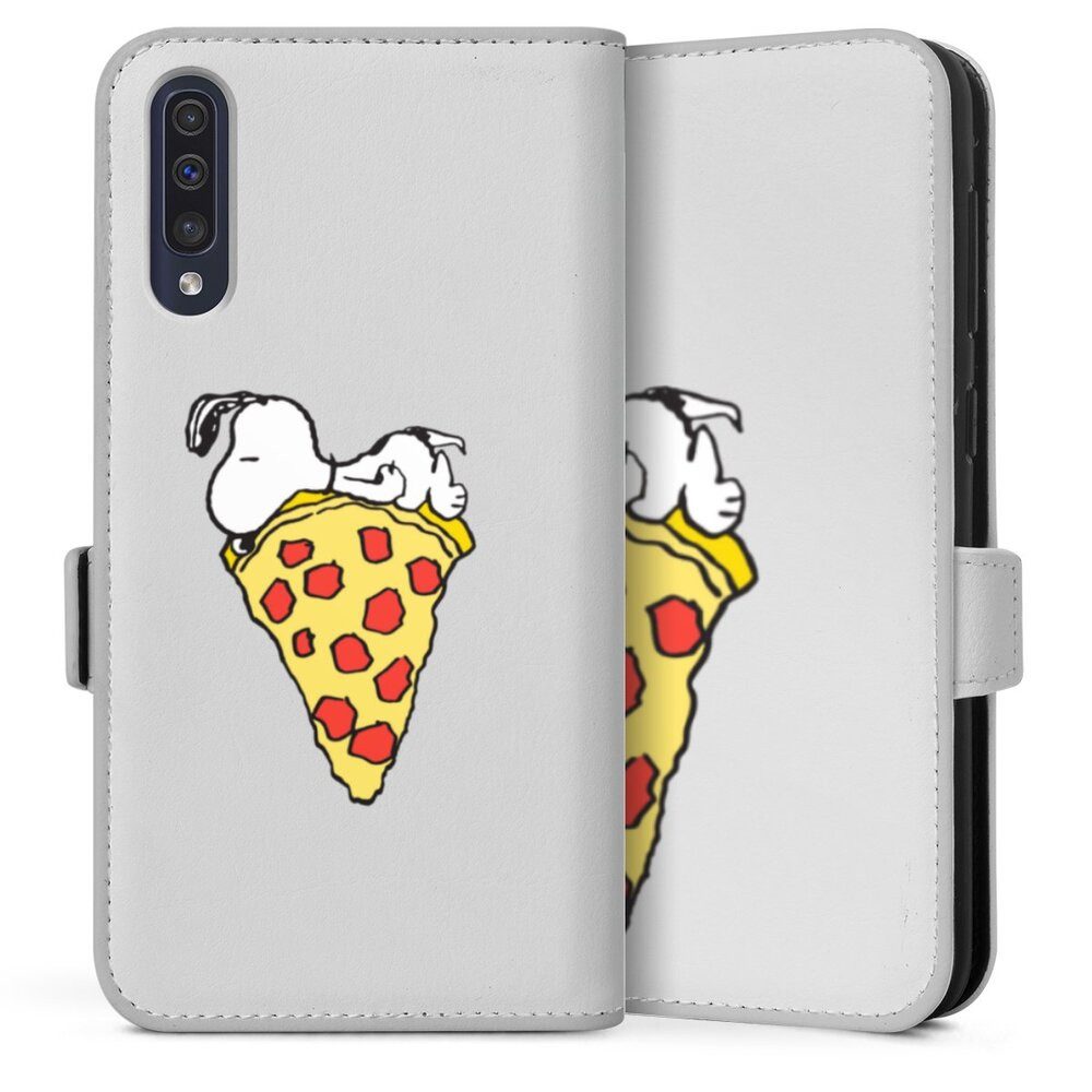 DeinDesign Handyhülle Peanuts Pizza Snoopy Snoopy Pizza Transparent, Samsung Galaxy A30s Hülle Handy Flip Case Wallet Cover