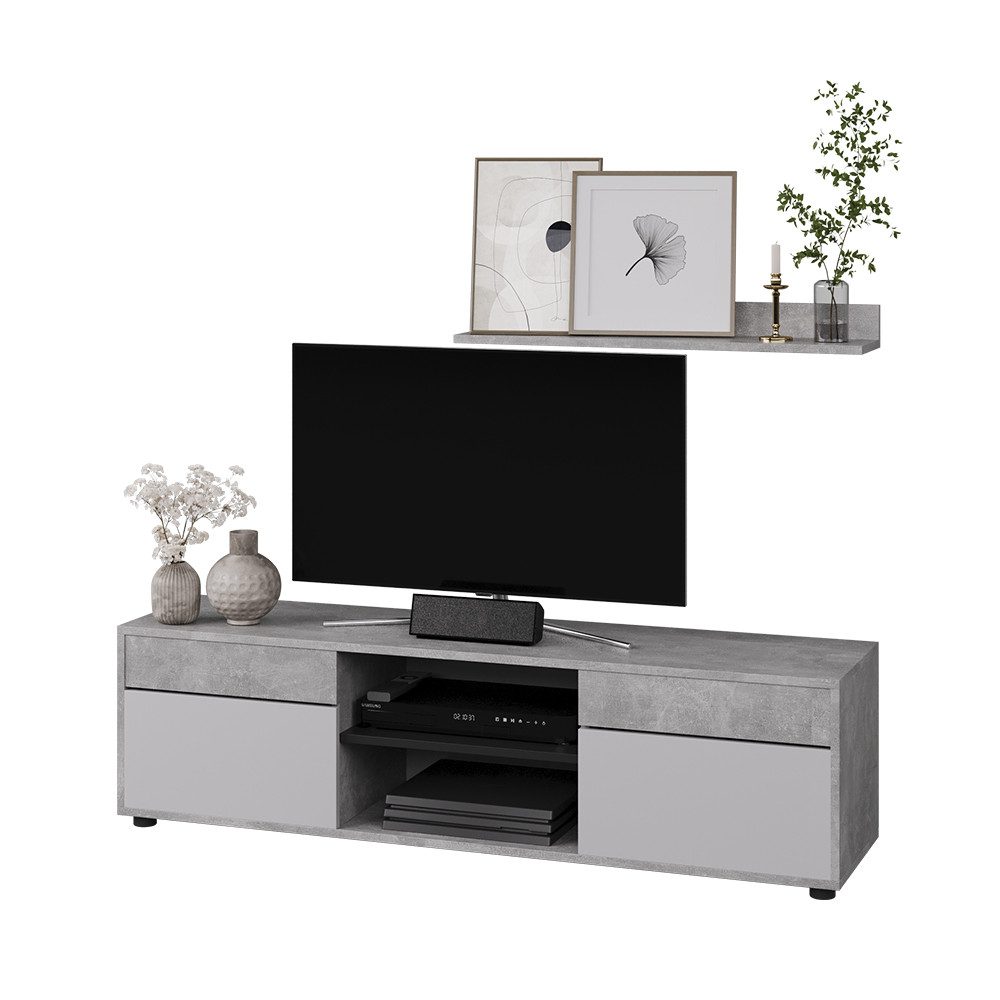 Vicco Wohnwand Berno, Beton/Weiß, 2 Teile, (1-St)