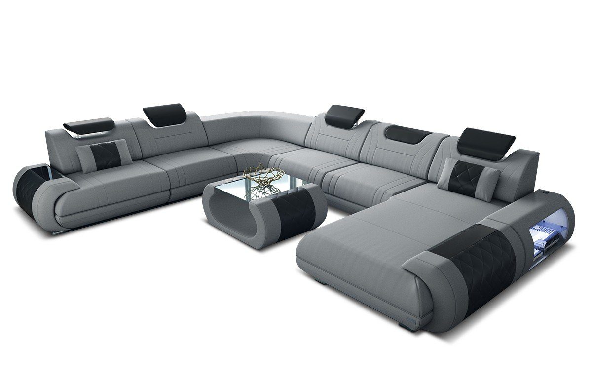 mit Rimini Couch Stoffsofa, wahlweise Polsterstoff hellgrau-schwarz Bettfunktion Mikrofaser M Stoff Dreams Wohnlandschaft Sofa Sofa XXL