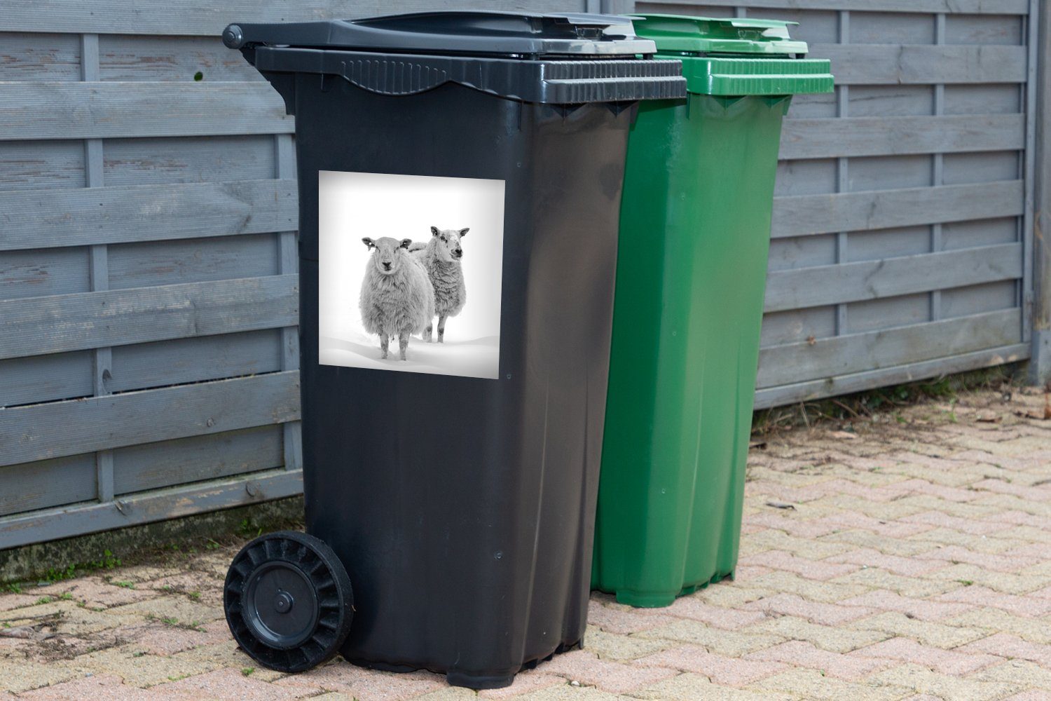 MuchoWow Wandsticker Schafe Weiß St), Sticker, Mülleimer-aufkleber, Abfalbehälter - (1 Container, Mülltonne, Schnee 
