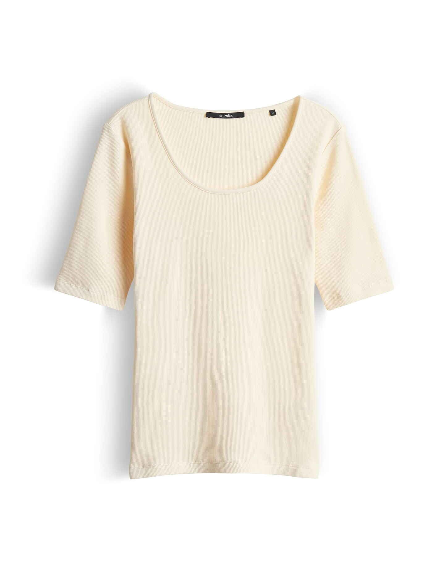 someday Kurzarmshirt Kladena aus Rippjersey Tiefer Rundhals, figurbetonter Everyday-Klassiker