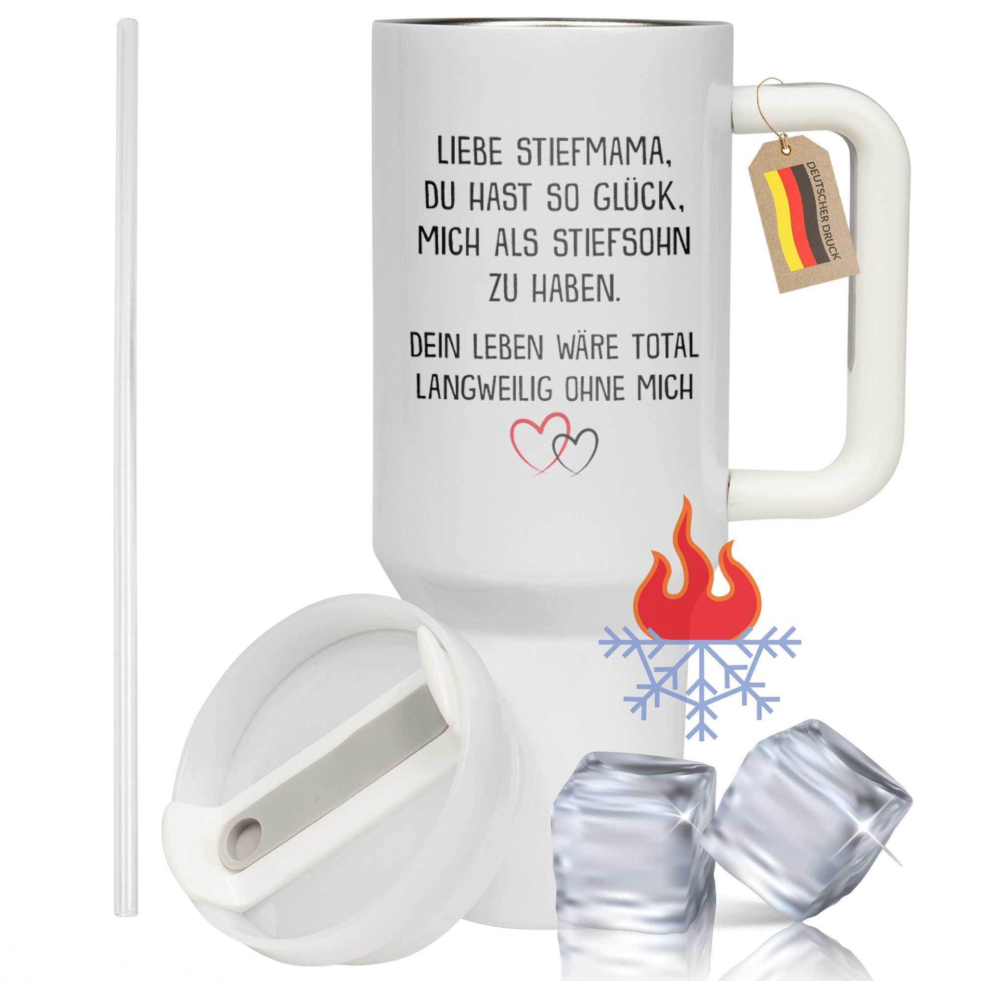 22Feels Thermobecher Geschenk Stiefmama Stiefmutter XXL Thermobecher Spruch Muttertag, Edelstahl (Thermoisoliert), IN DEUTSCHLAND BEDRUCKT - Beidseitig Bedruckter To-Go Tumbler