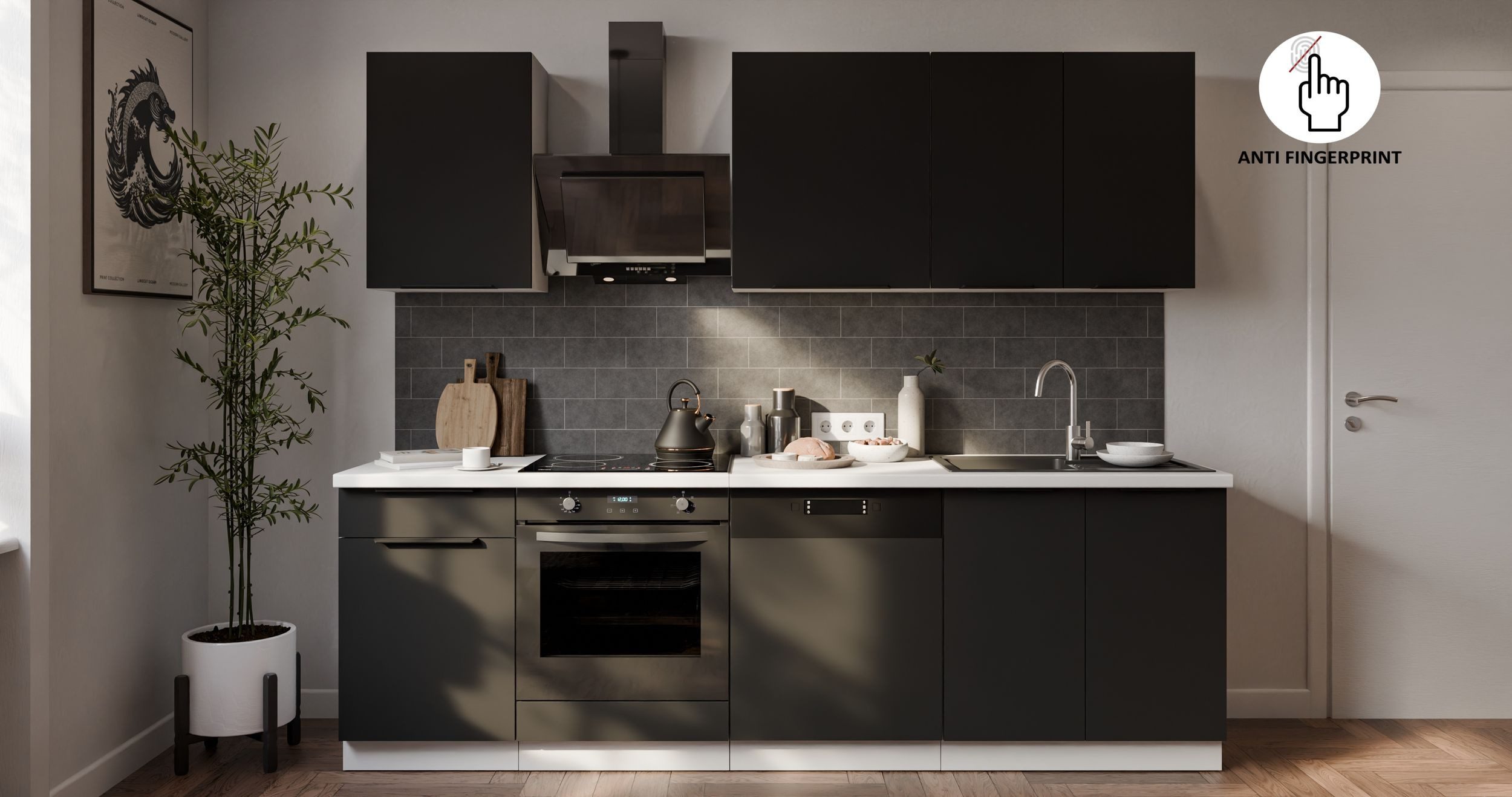 Küchen-Preisbombe Küchenzeile ARIA K-WH Basic 250 cm Anti Fingerprint Küchenblock Küche Einbauküche