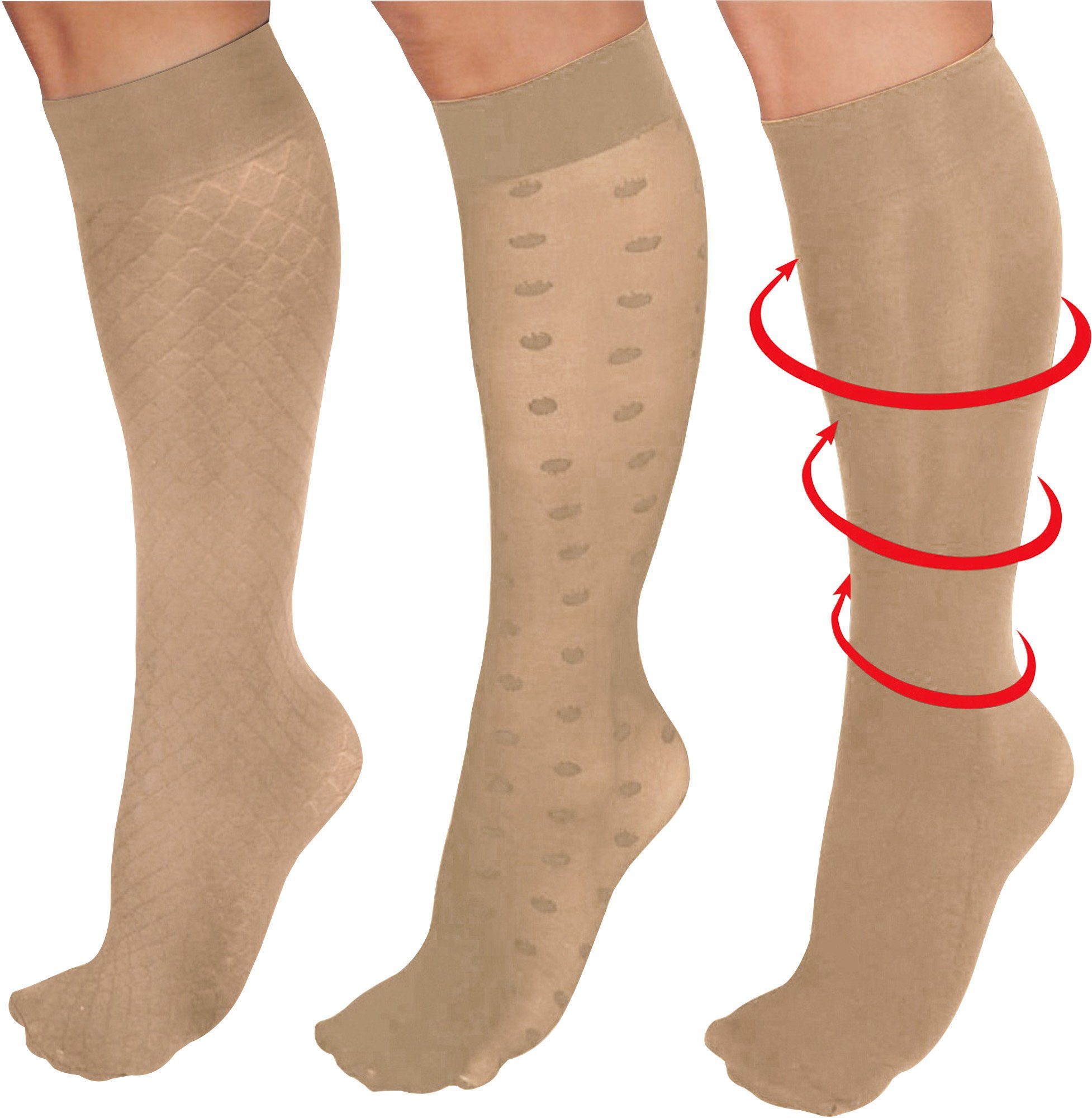 Kniestrümpfe beige 3 1x Medovital Uni: Paar Damen-Stütz-Kniestrümpfe