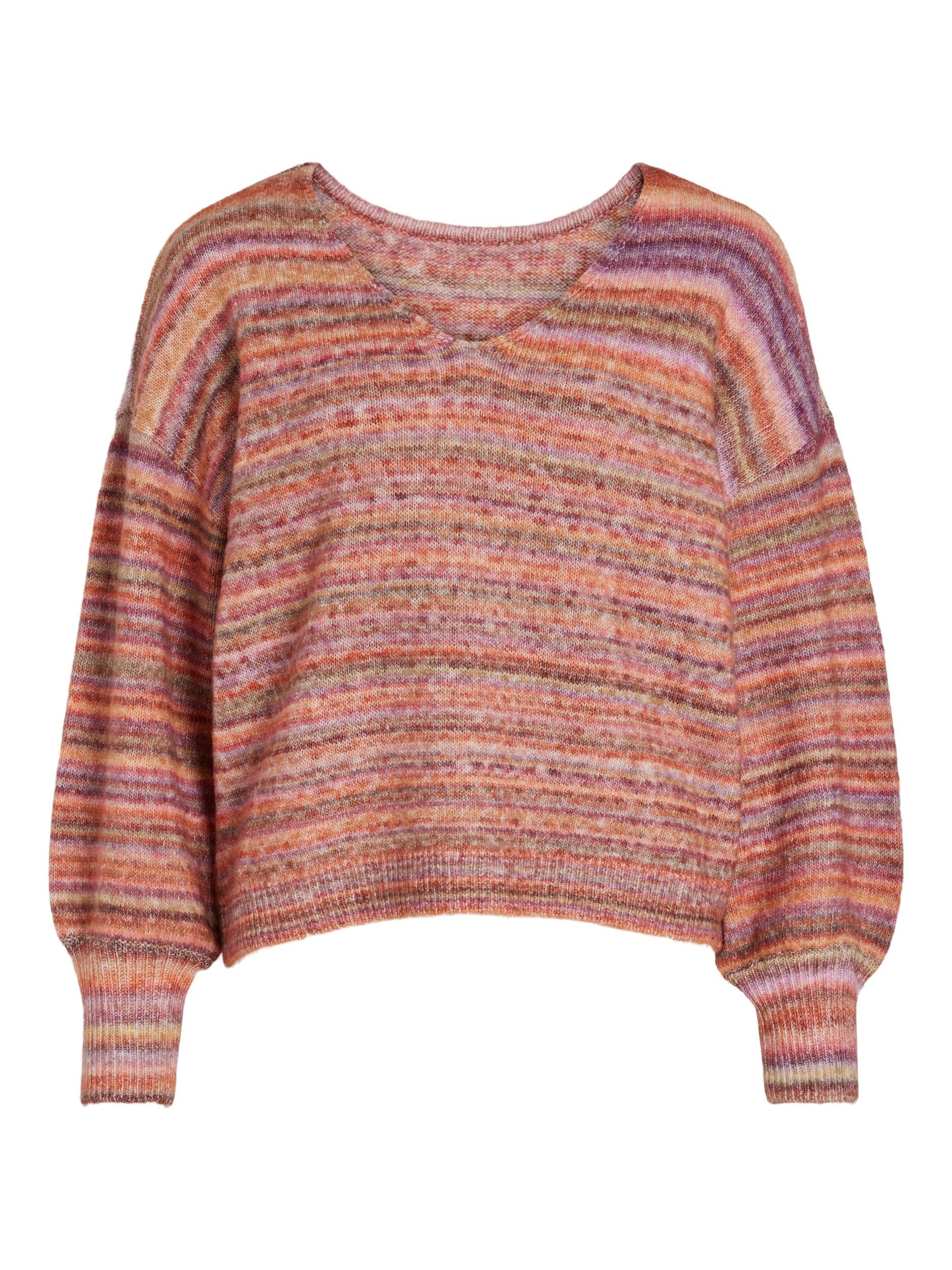 Vila Strickpullover VIGONIA REV L/S V-NECK KNIT TOP/SU Beet Red/MULTI COLOR